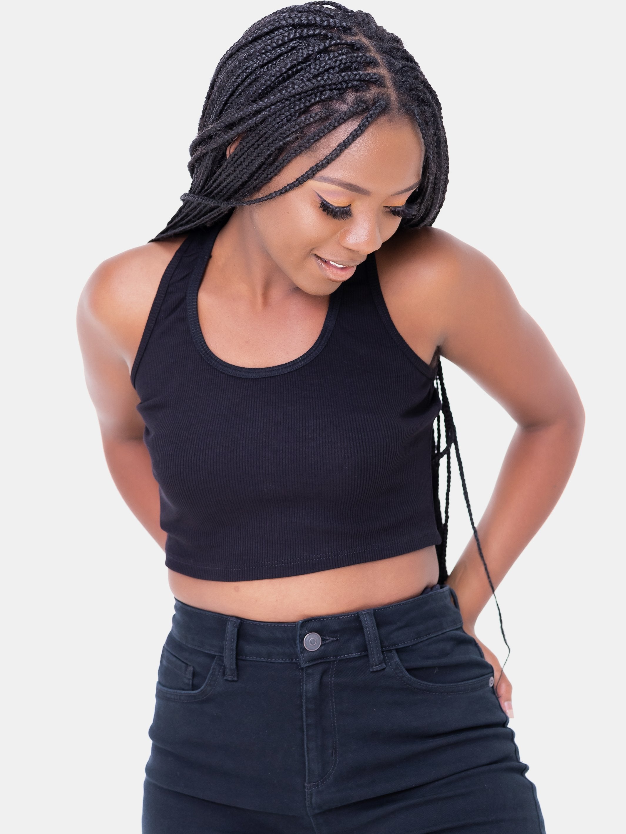 Zetu Ribbed Racerback Midriff Top - Black - Shop Zetu