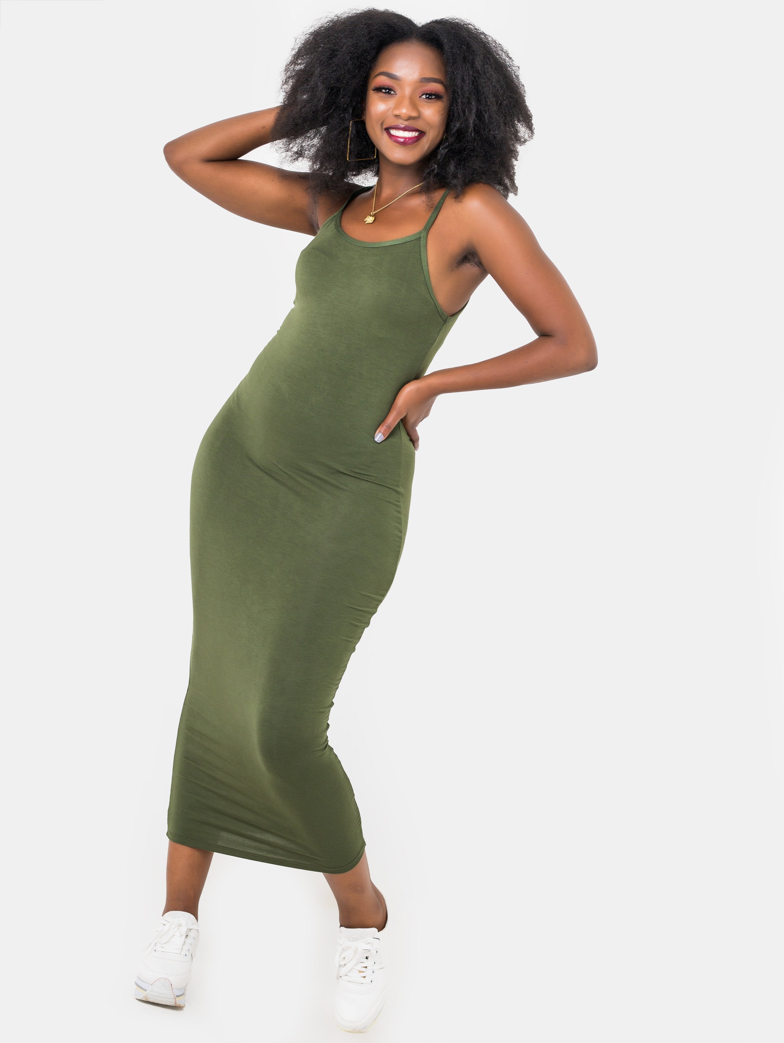 Zetu Spaghetti Strap Midi Bodycon - Hunters Green - Shop Zetu