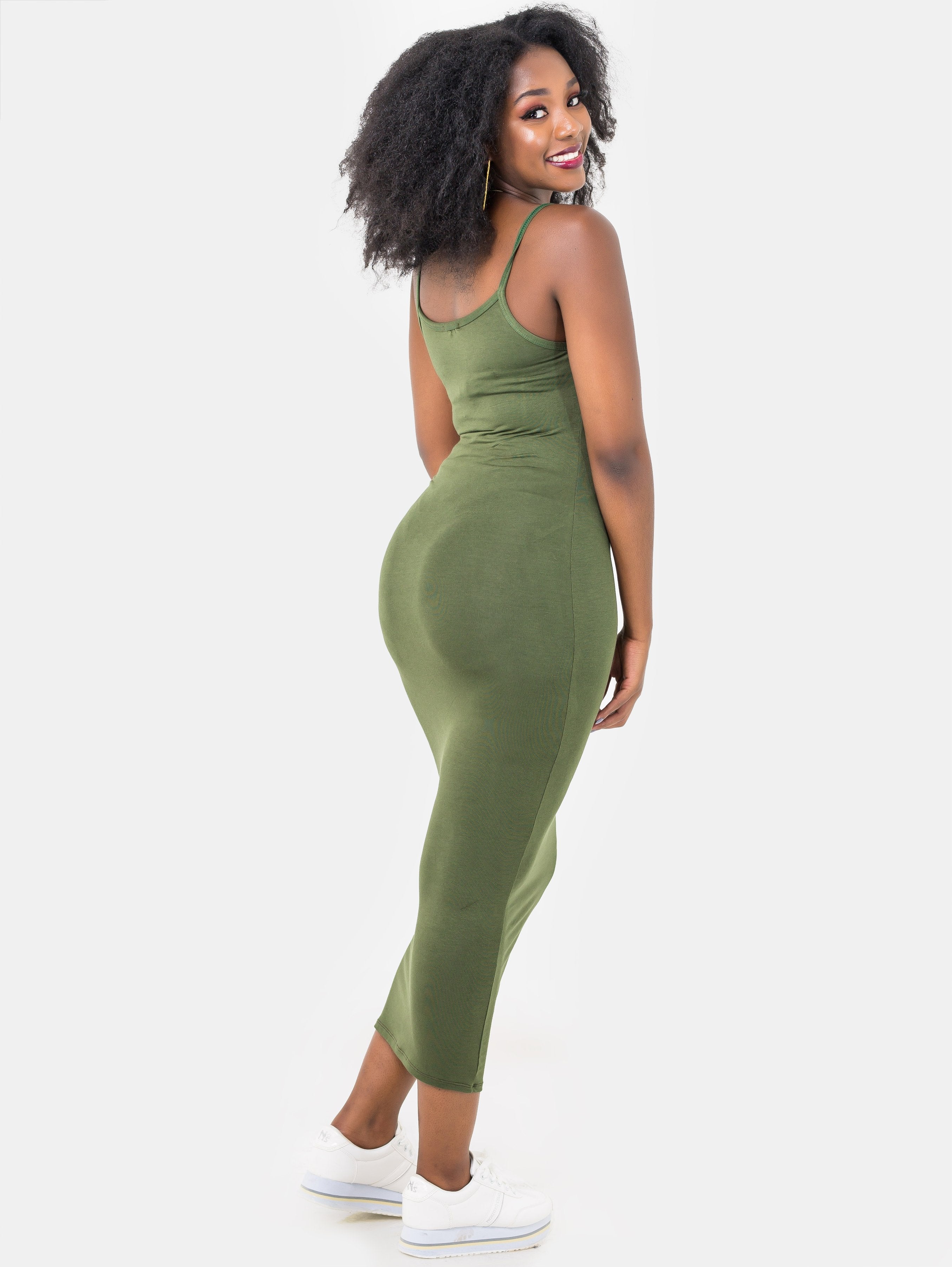 Zetu Spaghetti Strap Midi Bodycon - Hunters Green - Shop Zetu