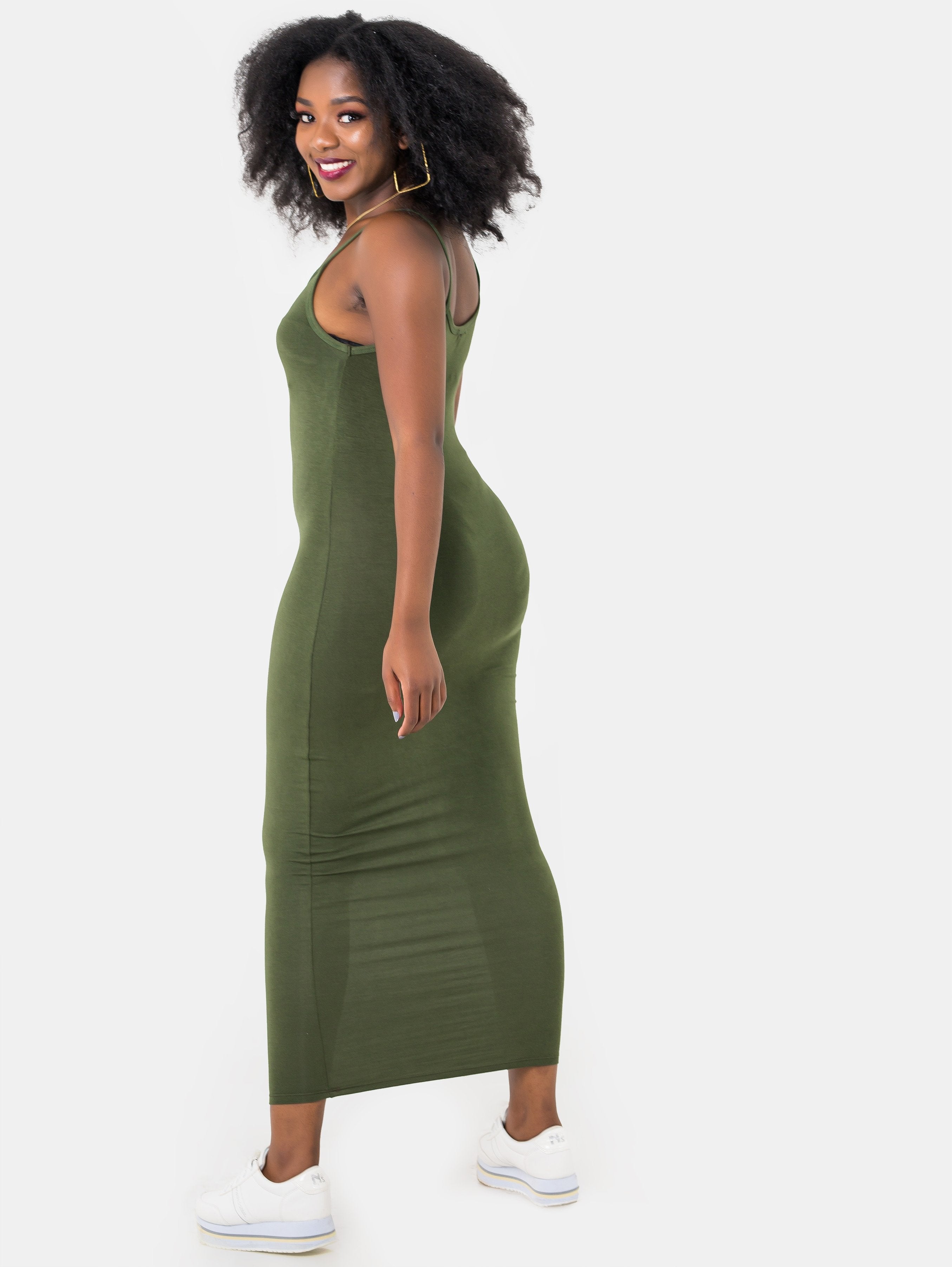 Zetu Spaghetti Strap Midi Bodycon - Hunters Green - Shop Zetu