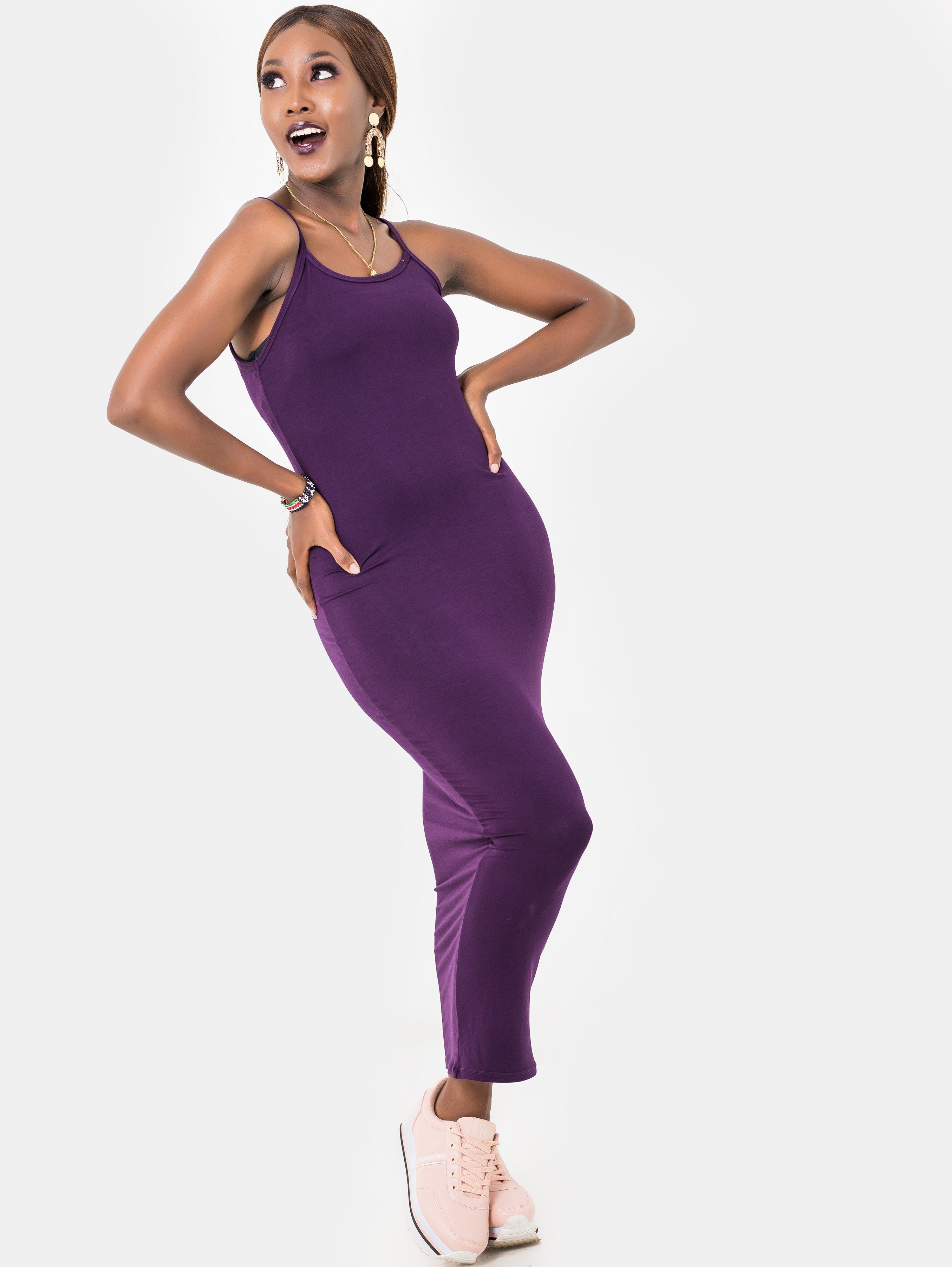 Zetu Spaghetti Strap Midi Bodycon - Purple - Shop Zetu