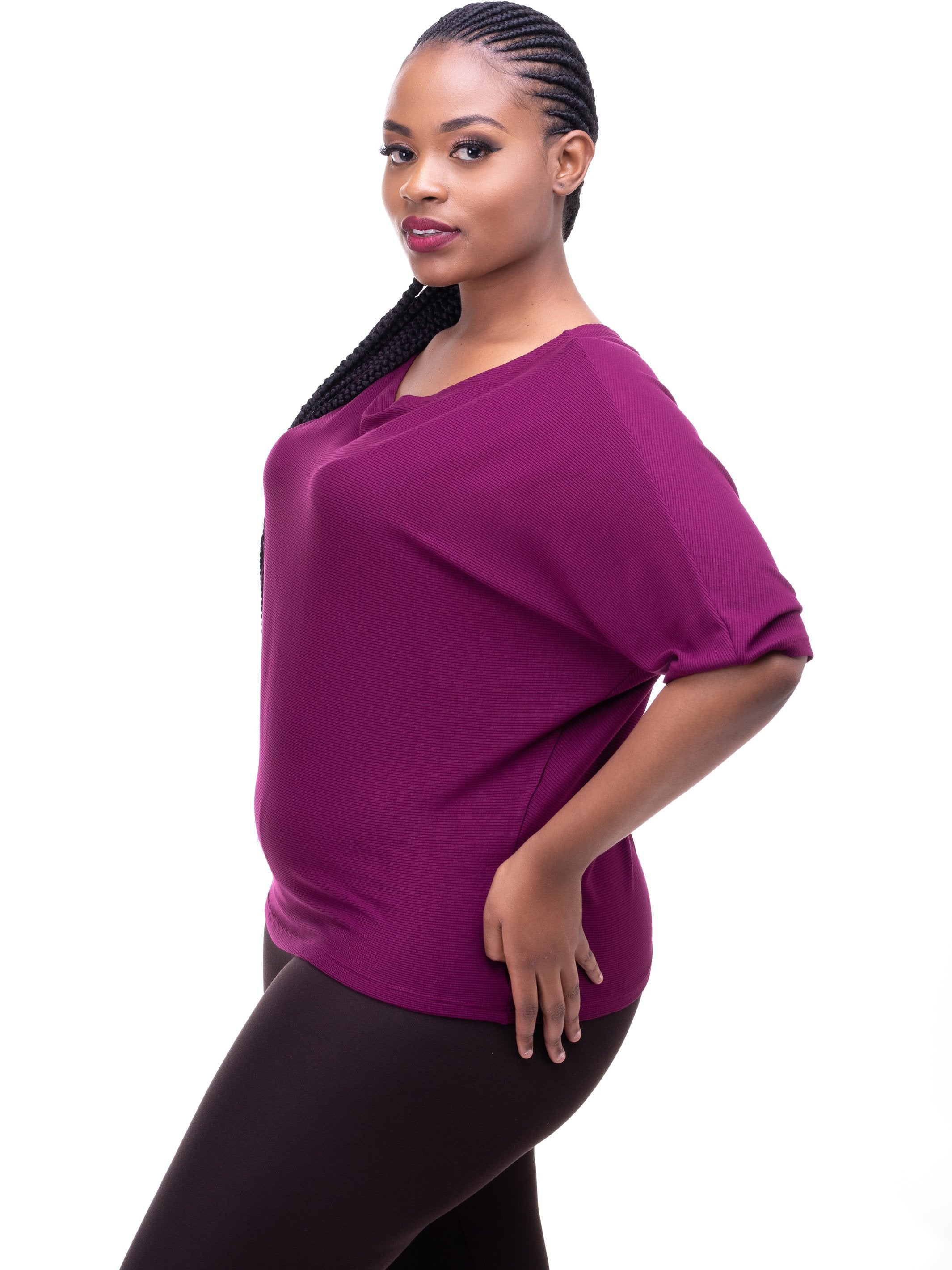 Vivo Sienna Ribbed Top - Burgundy - Shop Zetu