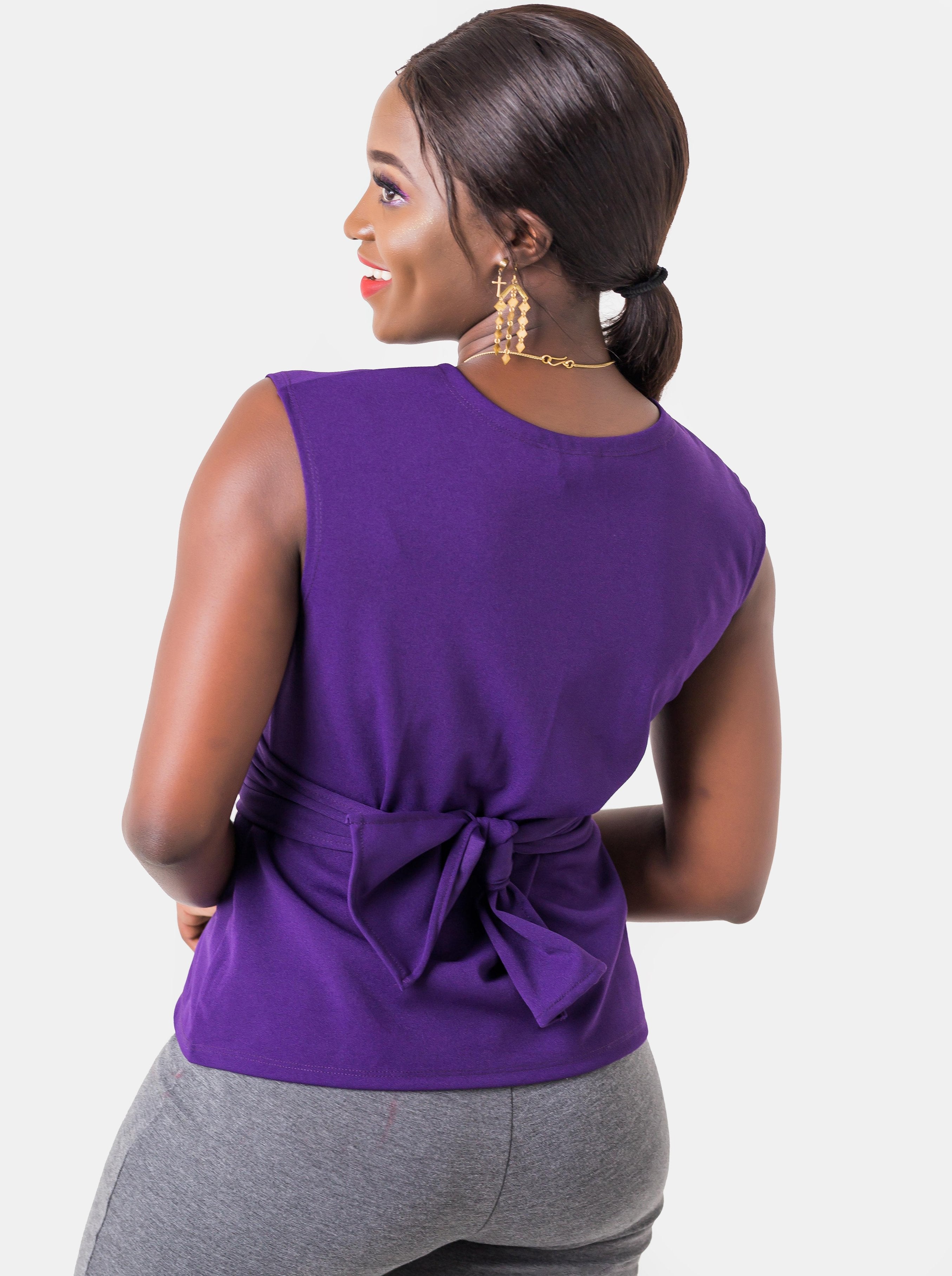 Vivo Mali Tie Top No Ankara - Purple - Shop Zetu