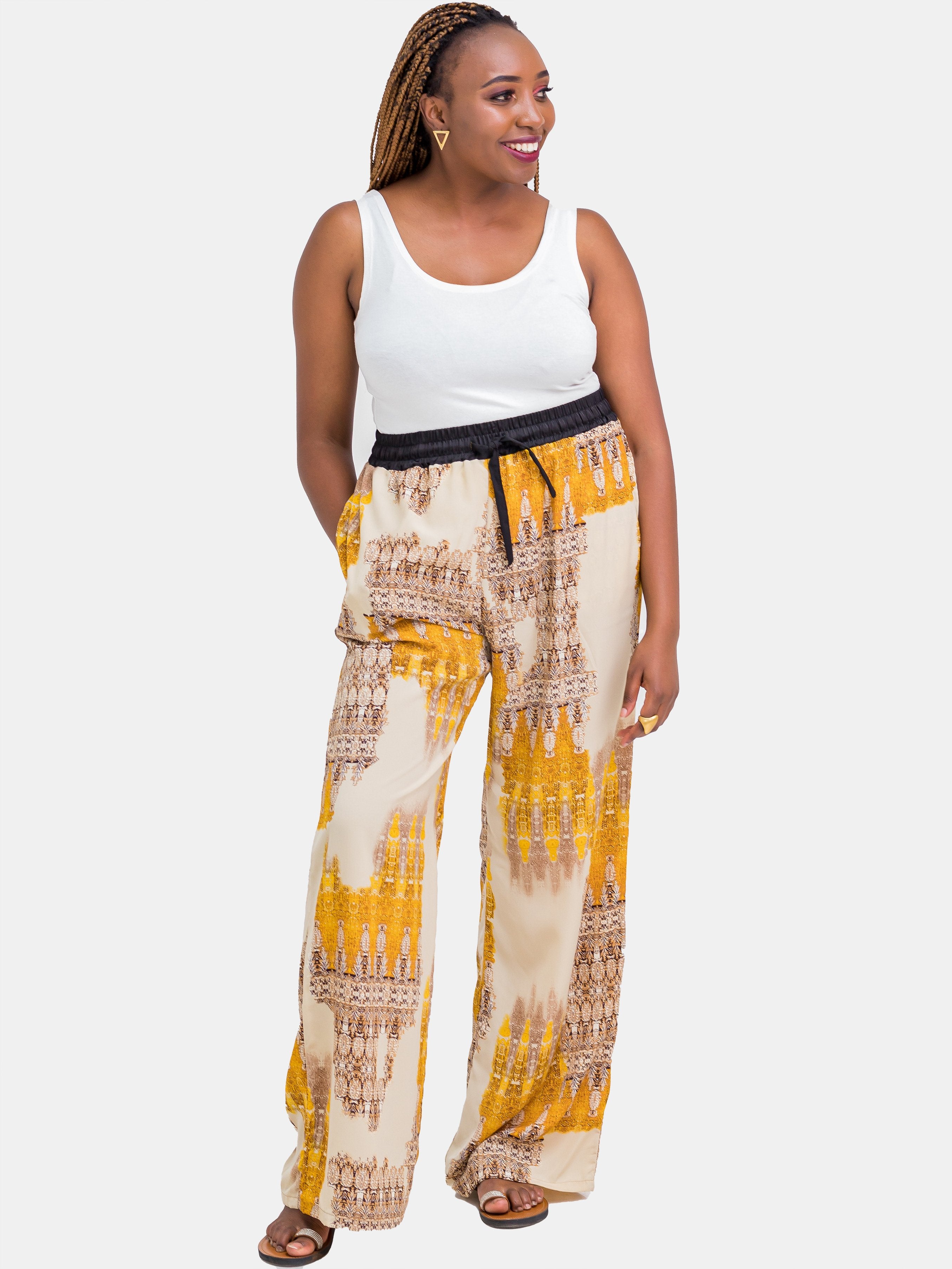 Hijabeefied Long Satin Pants - Gold - Shop Zetu