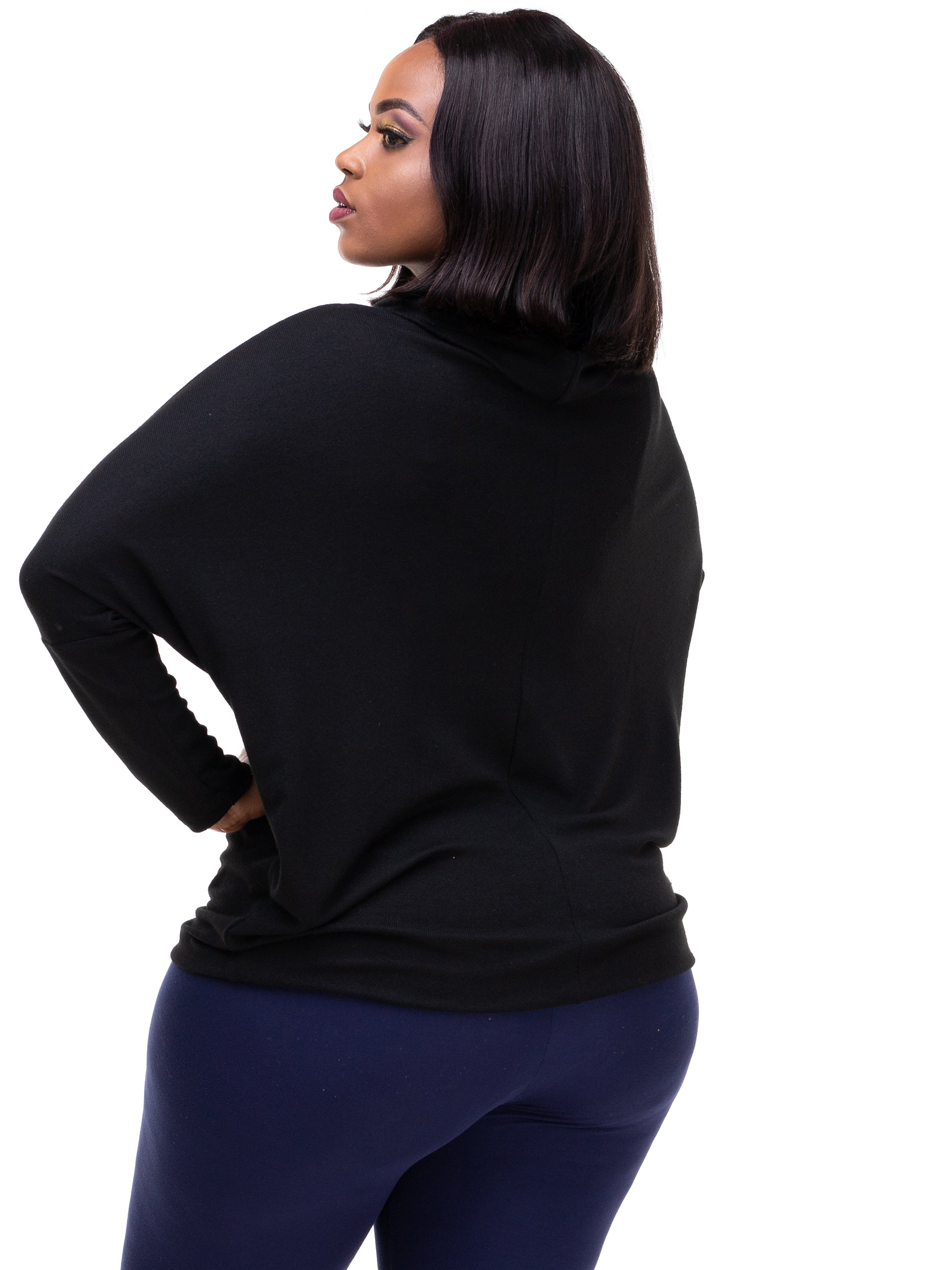 Vivo Basic Nala Dolman Cowl Sweater Top - Black