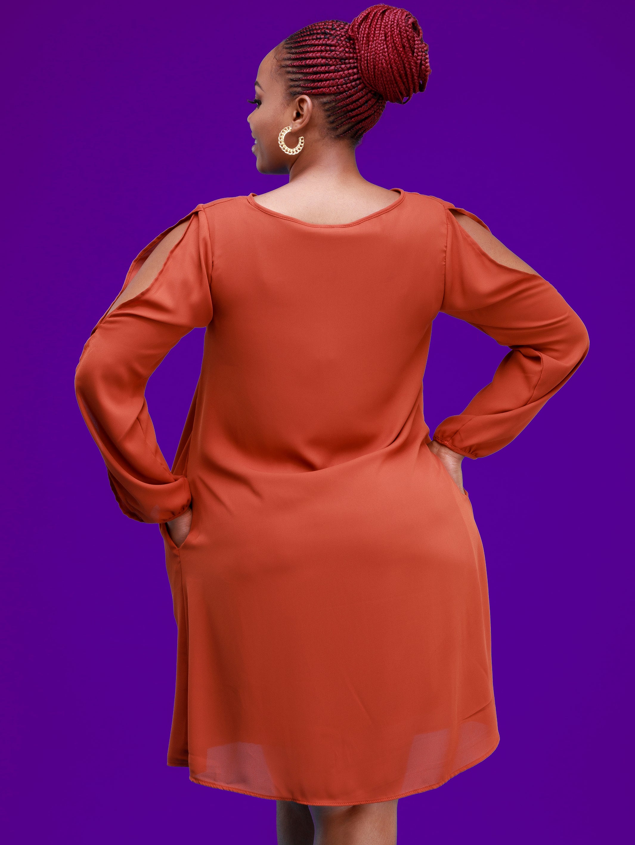 Vivo Lamu Knee Length Chiffon Dress - Rust