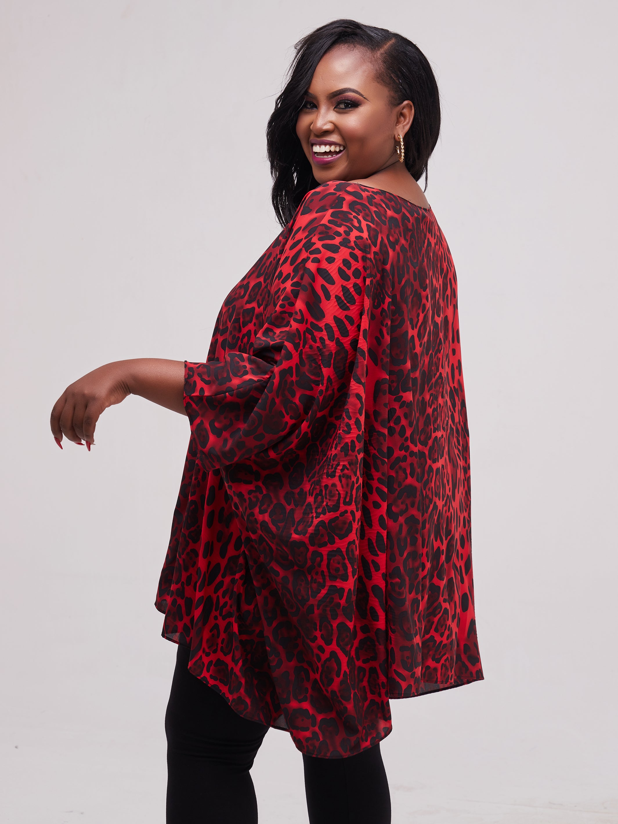 Safari Maisha Wide Loose Top - Red / Black Print