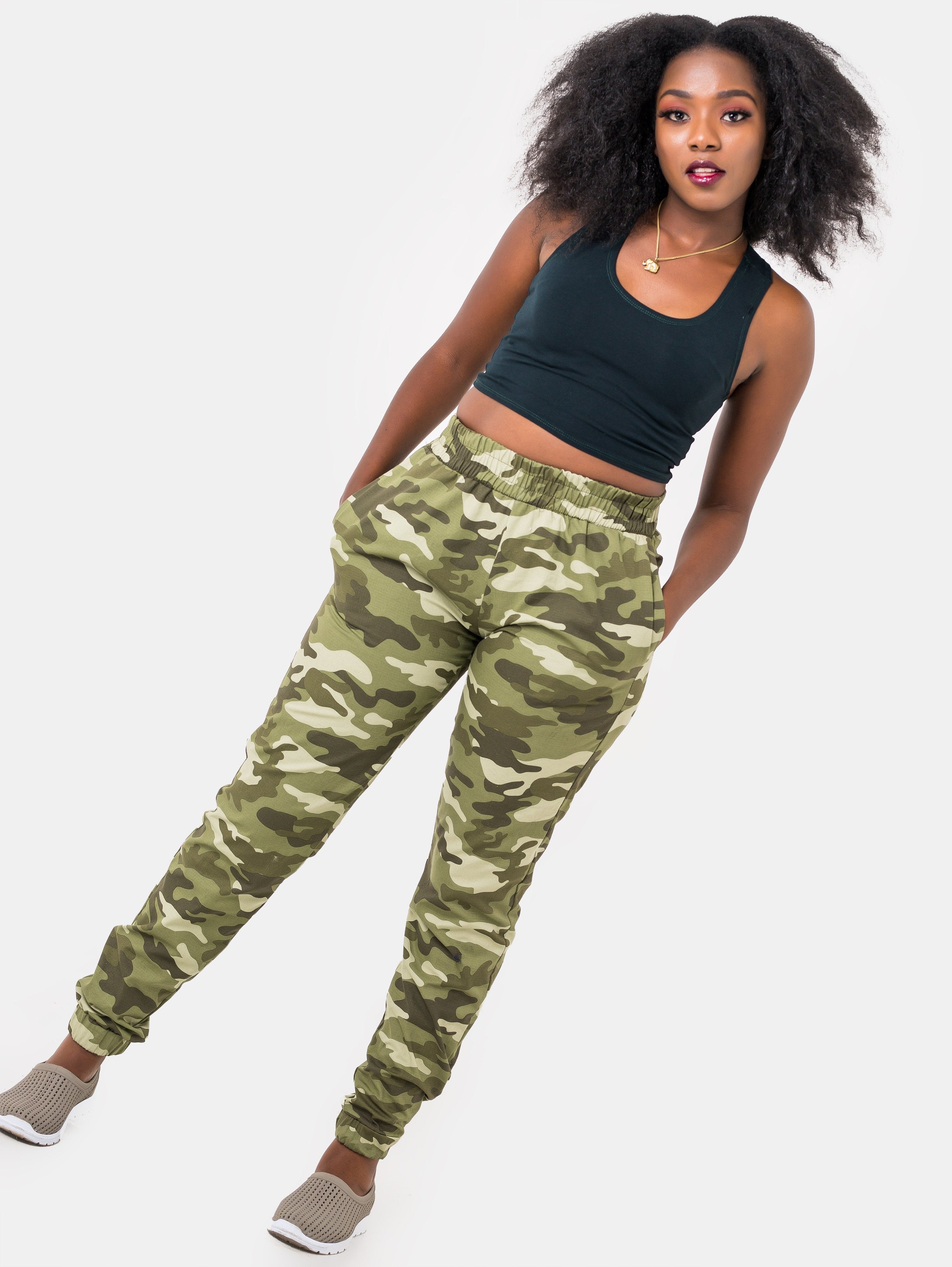 Zetu Long Camo Unisex Joggers - Green Print - Shop Zetu