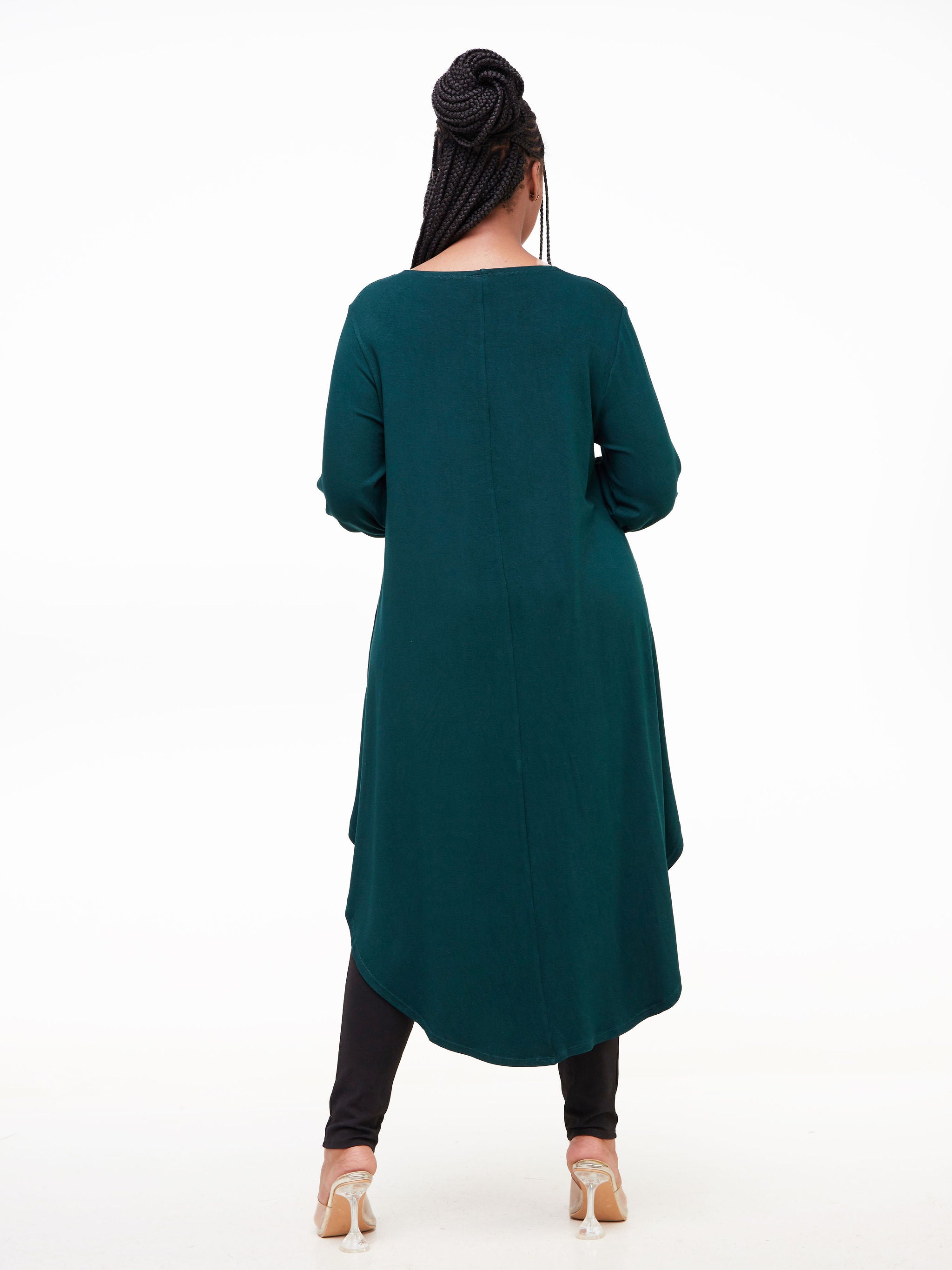 Vivo Basic Nalia High Low Jersey Top - Dark Green