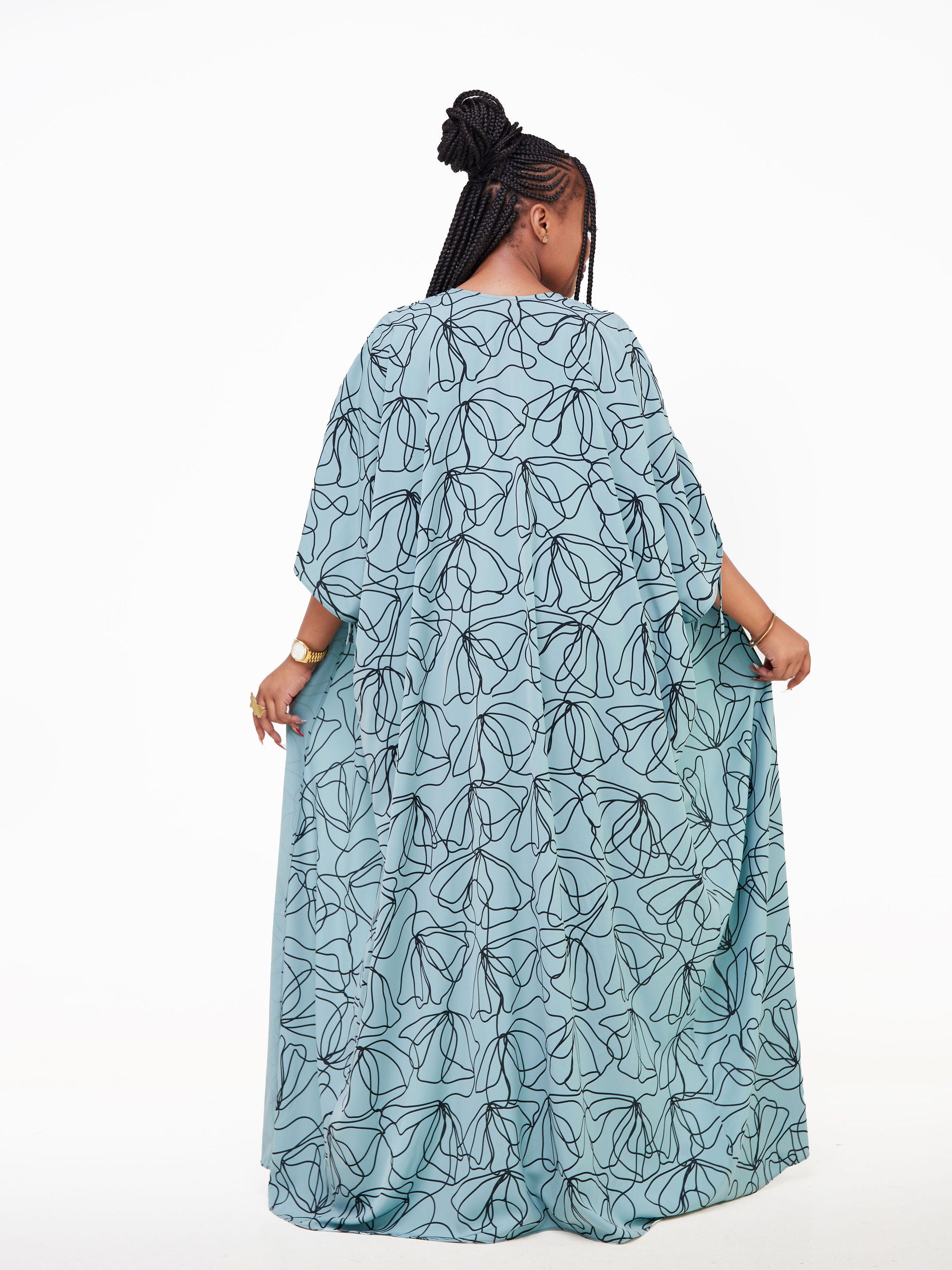 Vivo Dali Drop Shoulder Tie Kimono - Mint Green / Black Abstract Print