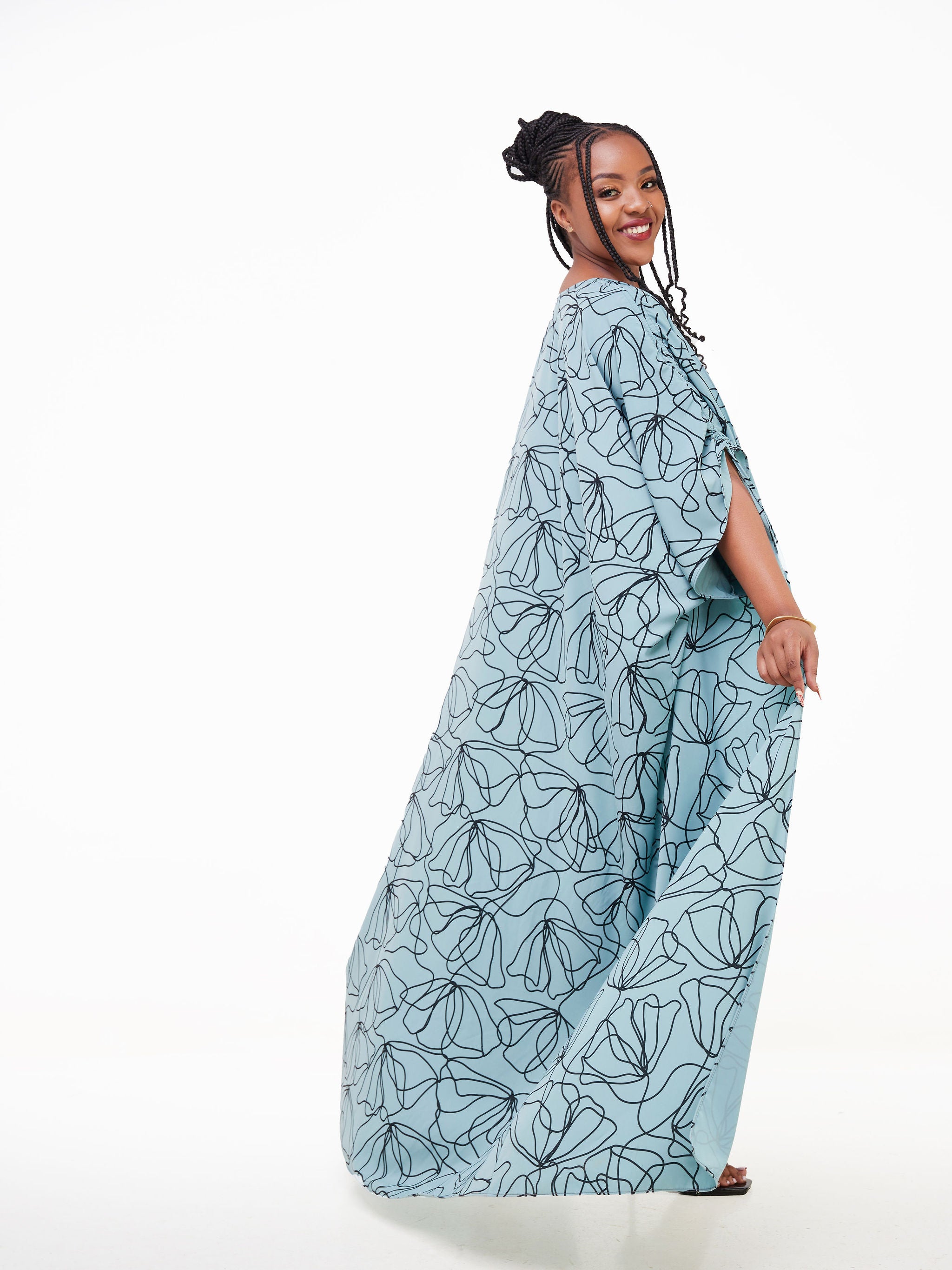 Vivo Dali Drop Shoulder Tie Kimono - Mint Green / Black Abstract Print