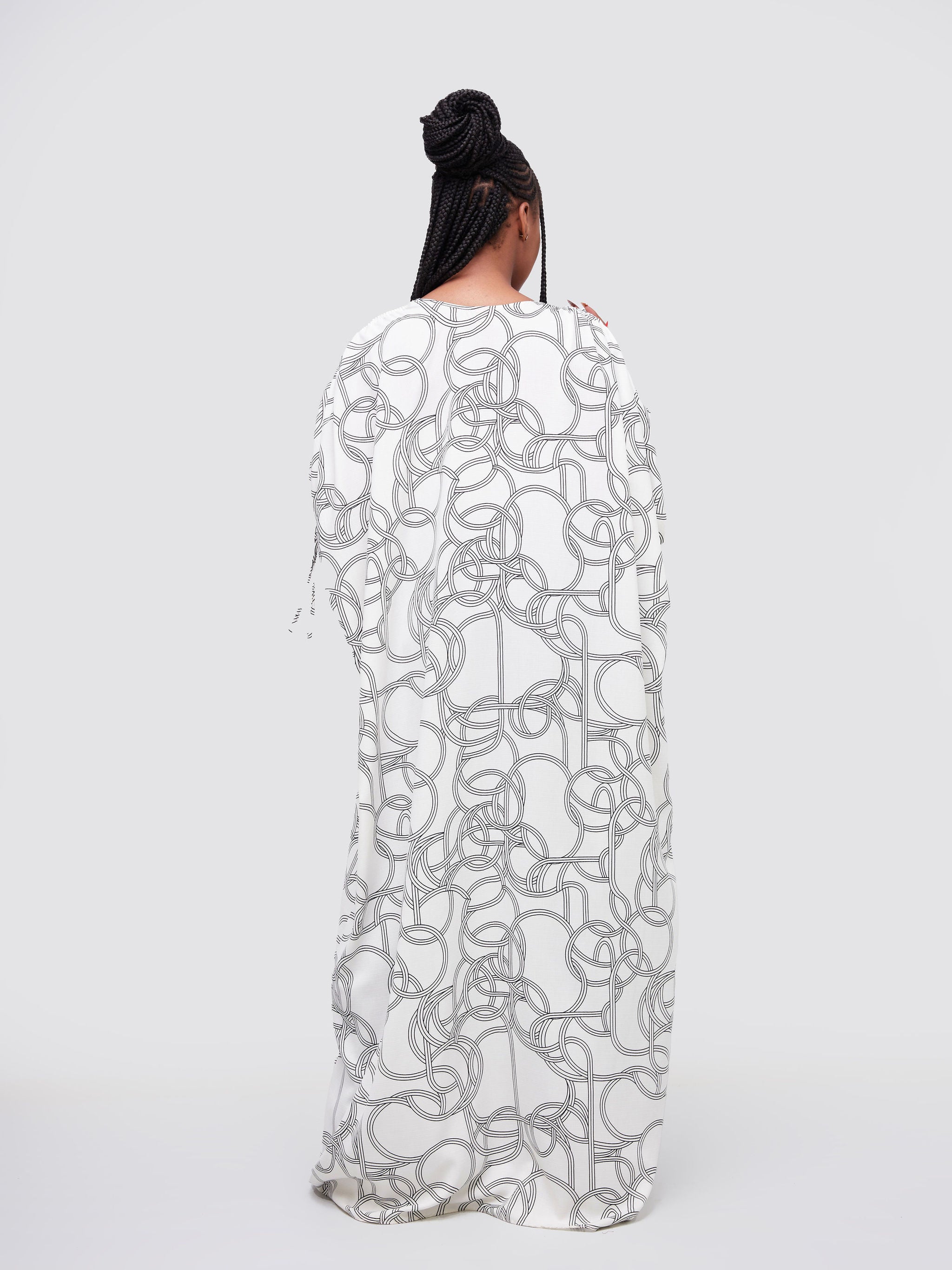 Vivo Dali Drop Shoulder Tie Kimono - White / Black Abstract Print