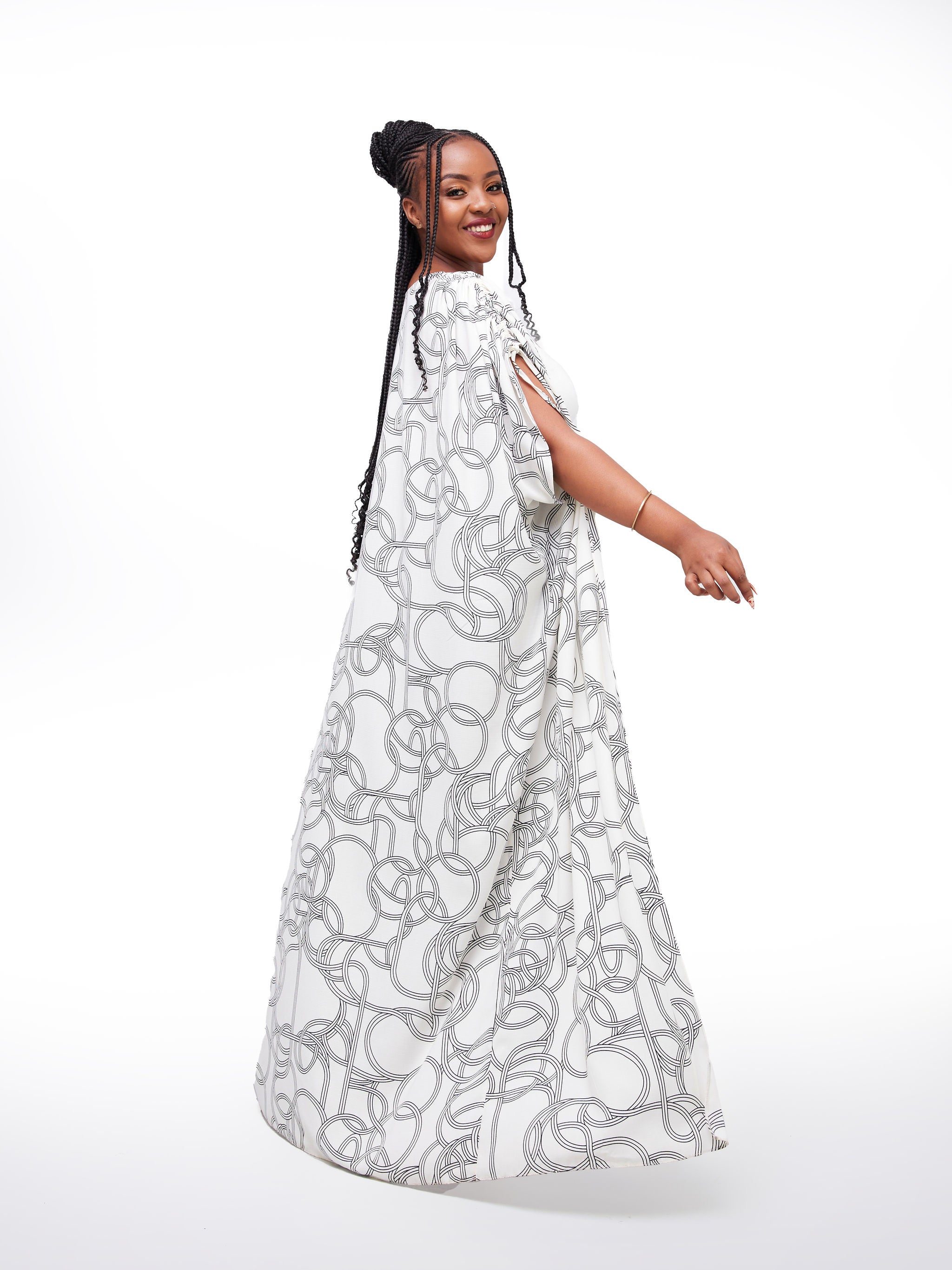 Vivo Dali Drop Shoulder Tie Kimono - White / Black Abstract Print