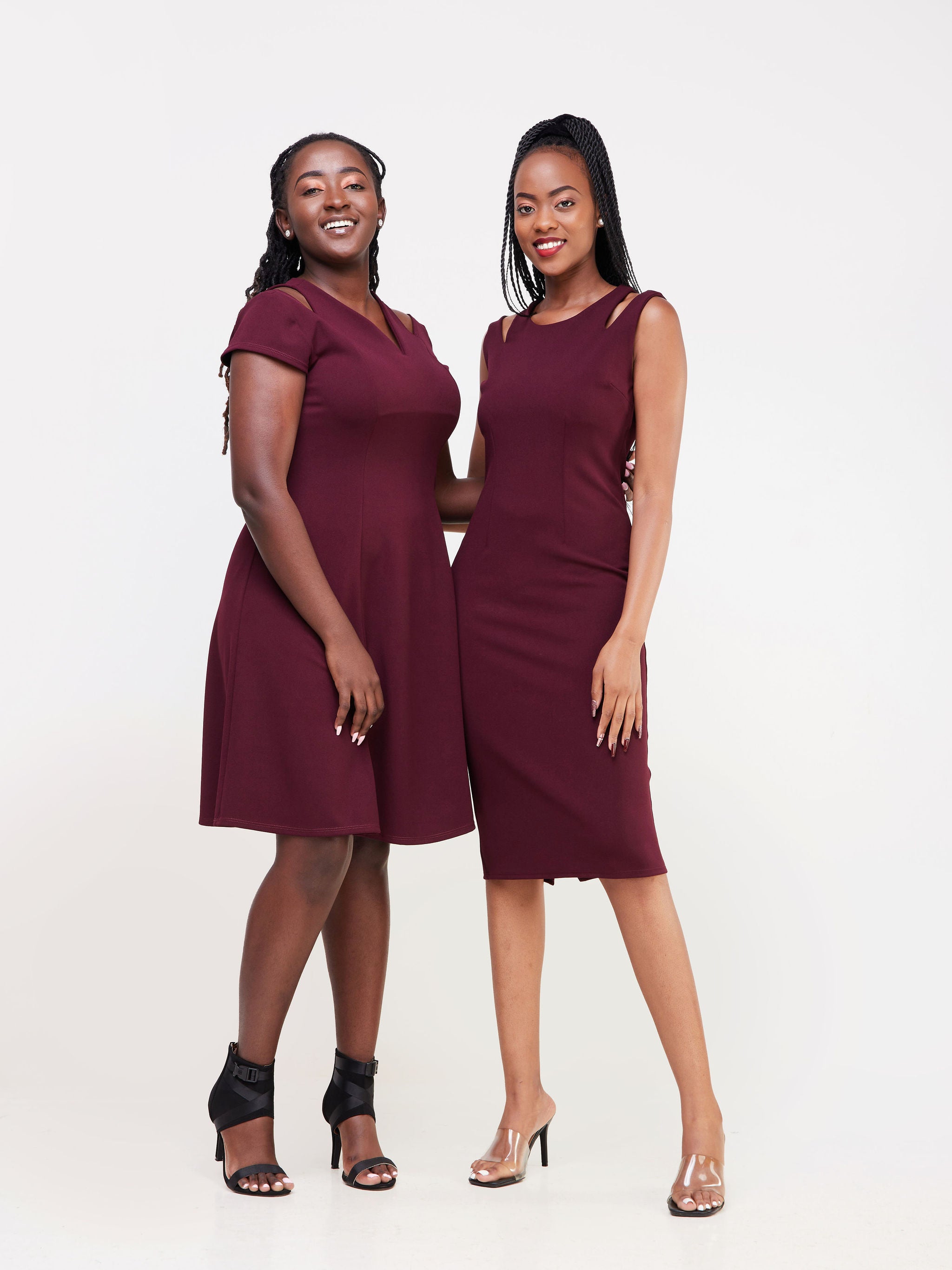 Vivo Nasara Shoulder Cut Out A Line Dress - Burgundy