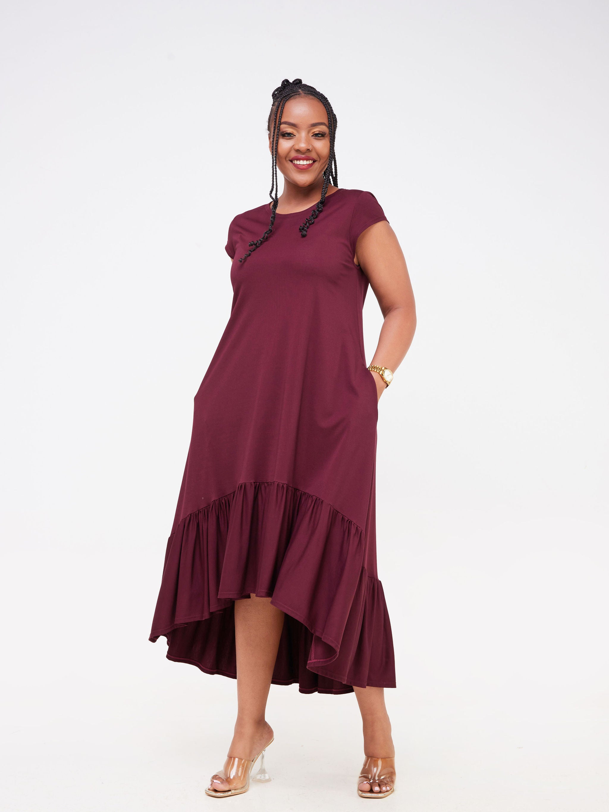 Vivo Lindi High Low Dress Burgundy Vivo Fashion Group Kenya