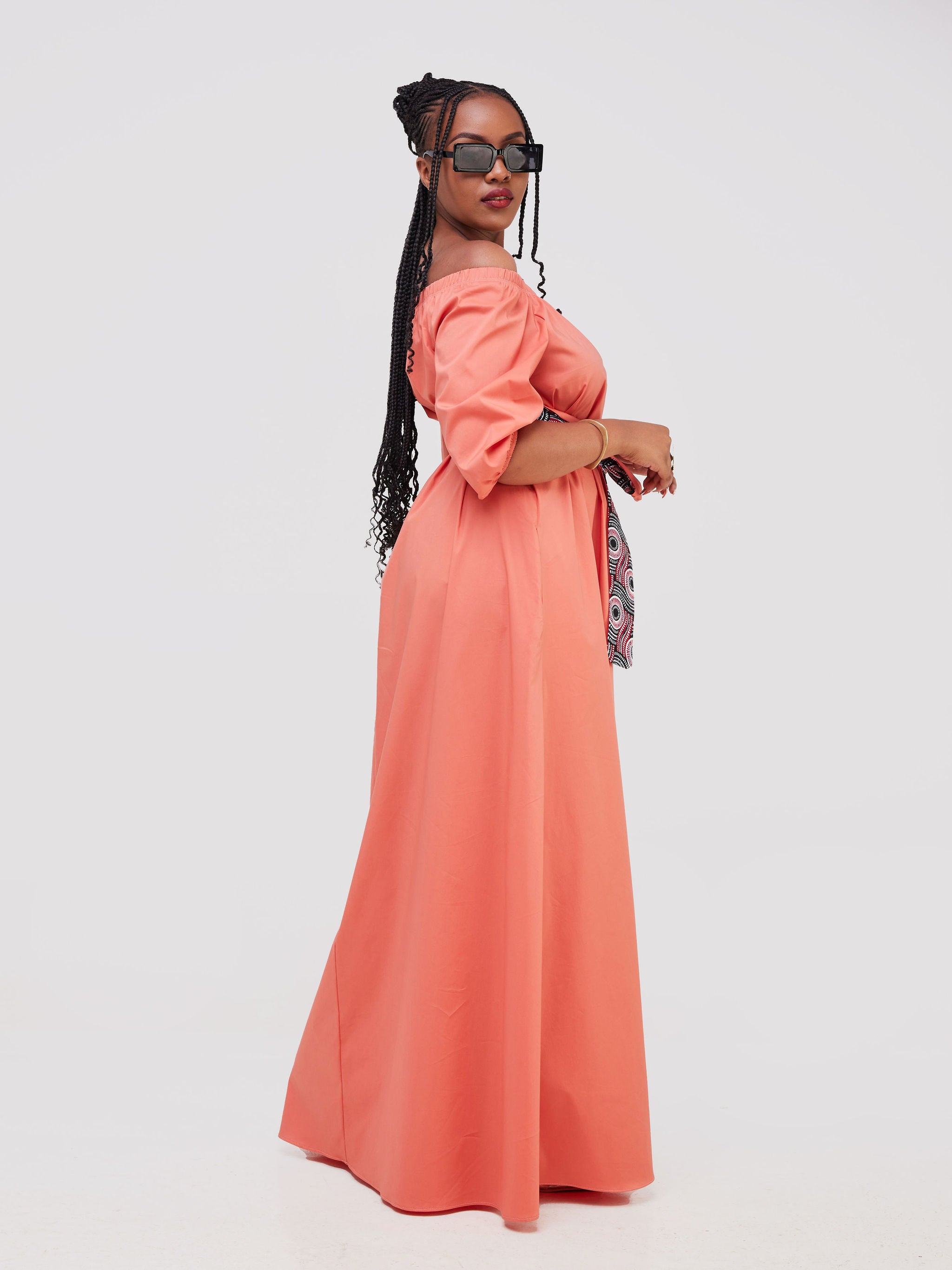 Safari Tawi 3/4 Sleeve Off Shoulder Maxi - Coral