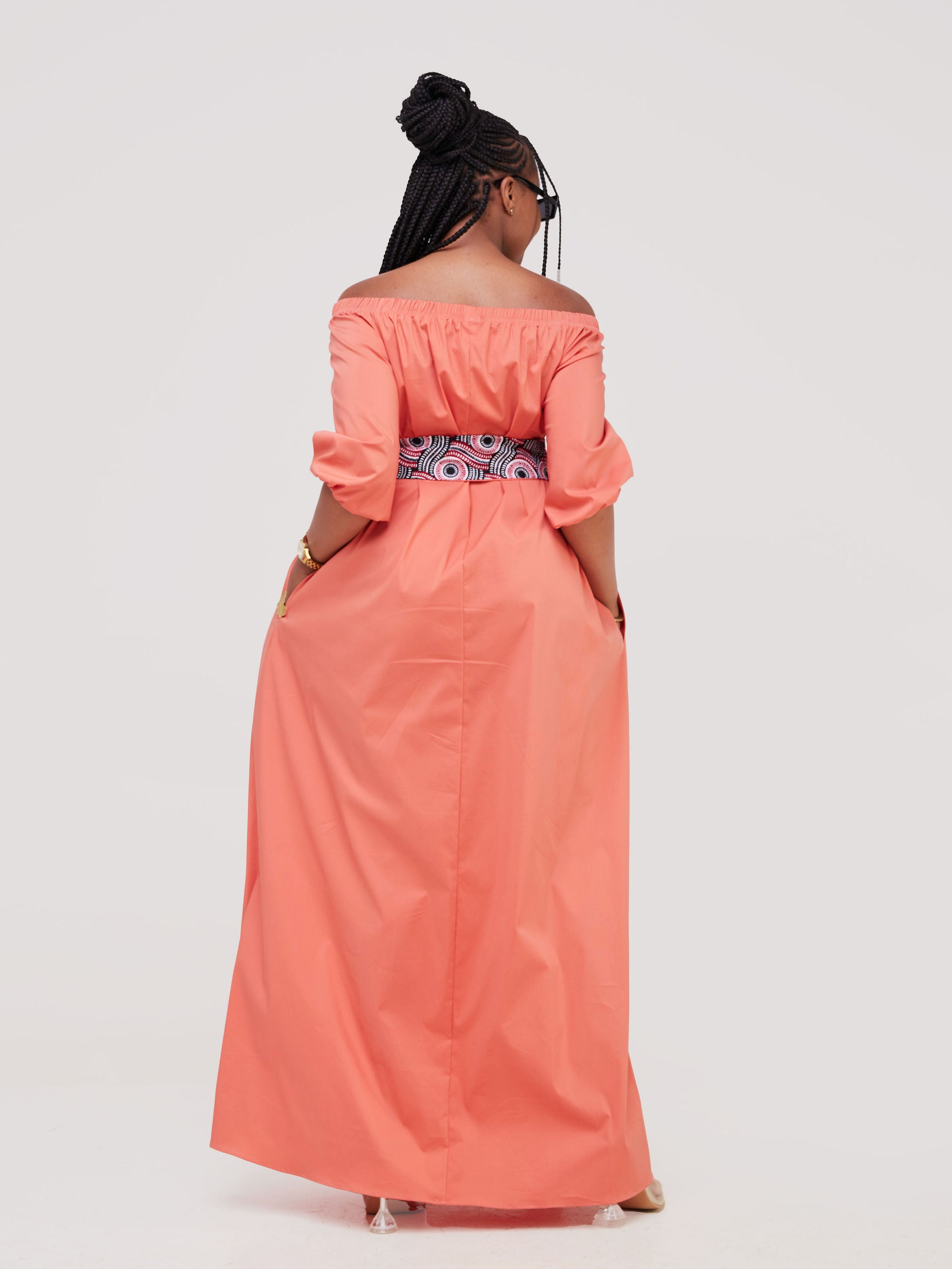 Safari Tawi 3/4 Sleeve Off Shoulder Maxi - Coral