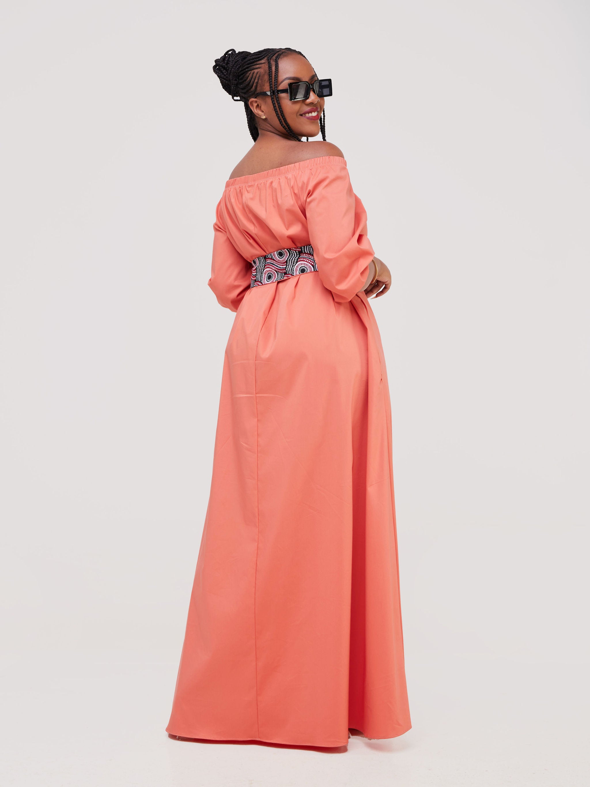 Safari Tawi 3/4 Sleeve Off Shoulder Maxi - Coral