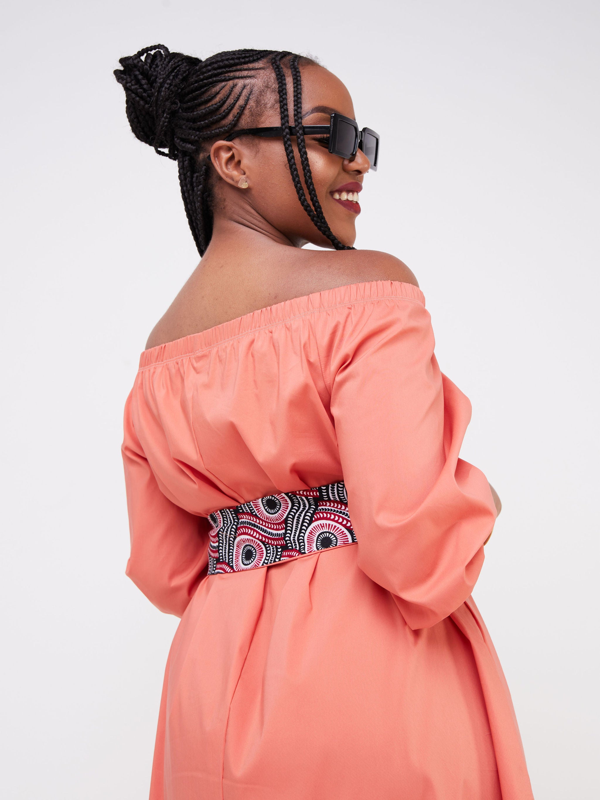 Safari Tawi 3/4 Sleeve Off Shoulder Maxi - Coral