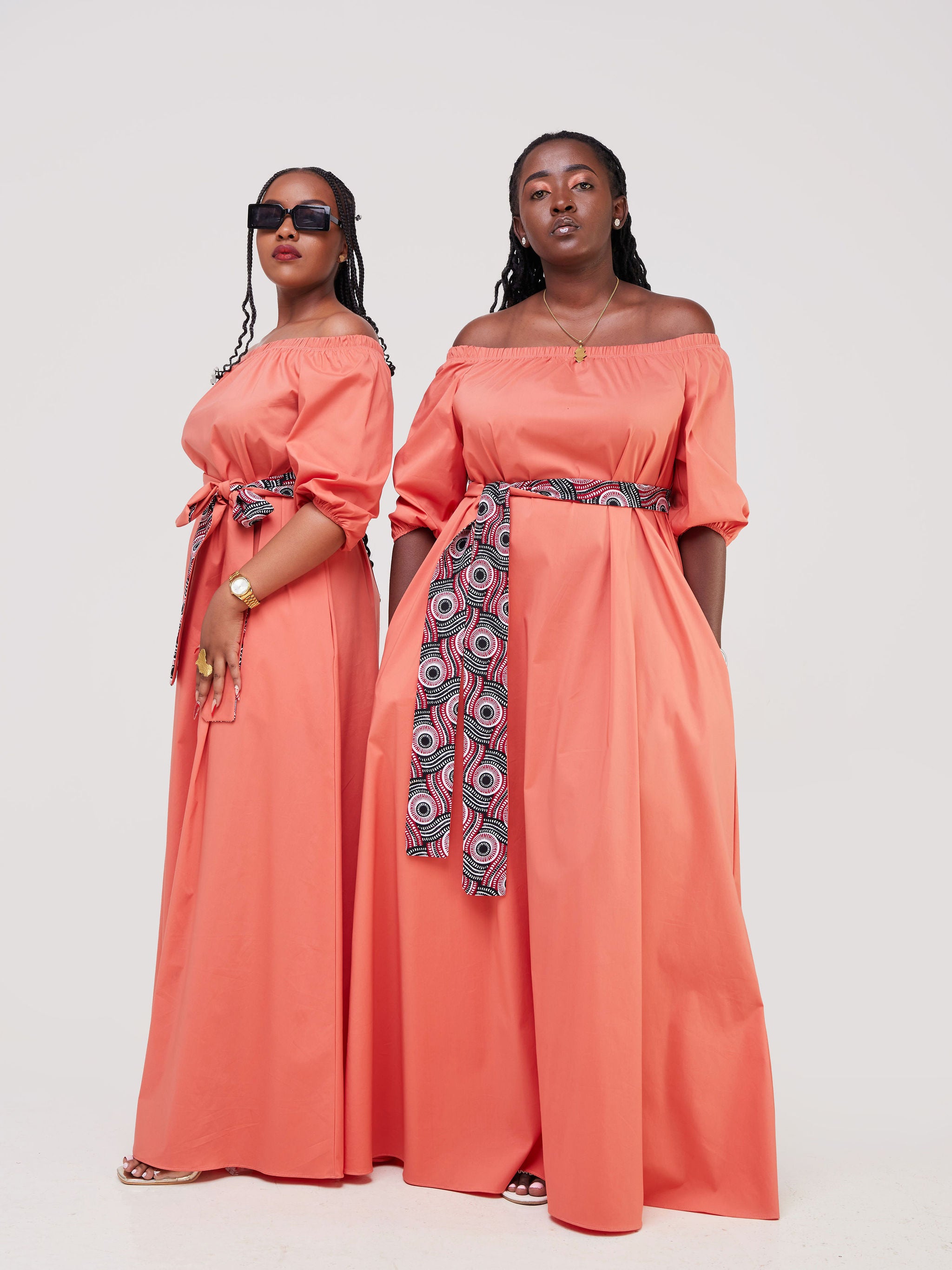 Safari Tawi 3/4 Sleeve Off Shoulder Maxi - Coral