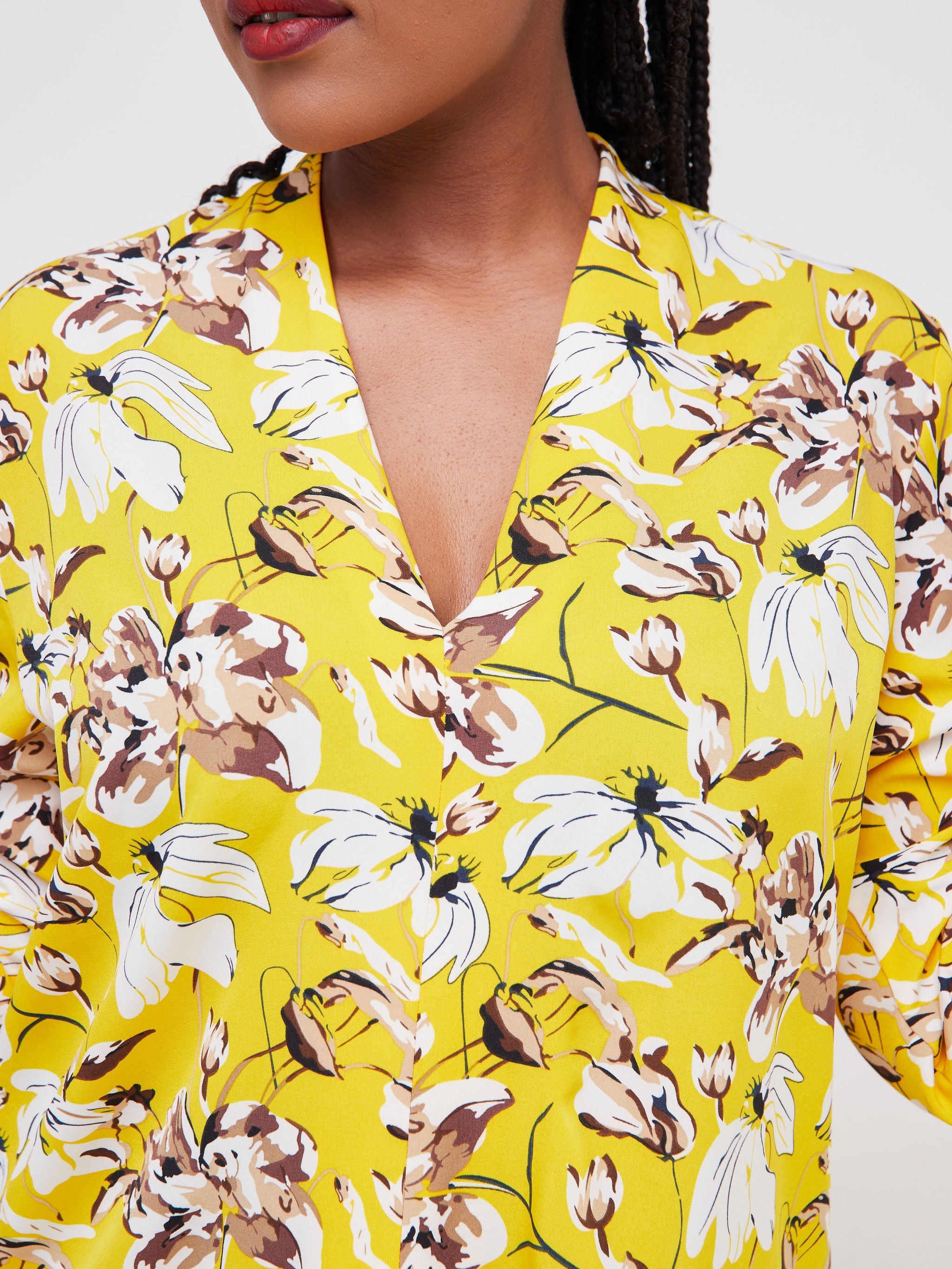 Vivo Dua Shirt - Yellow / Brown Floral Print