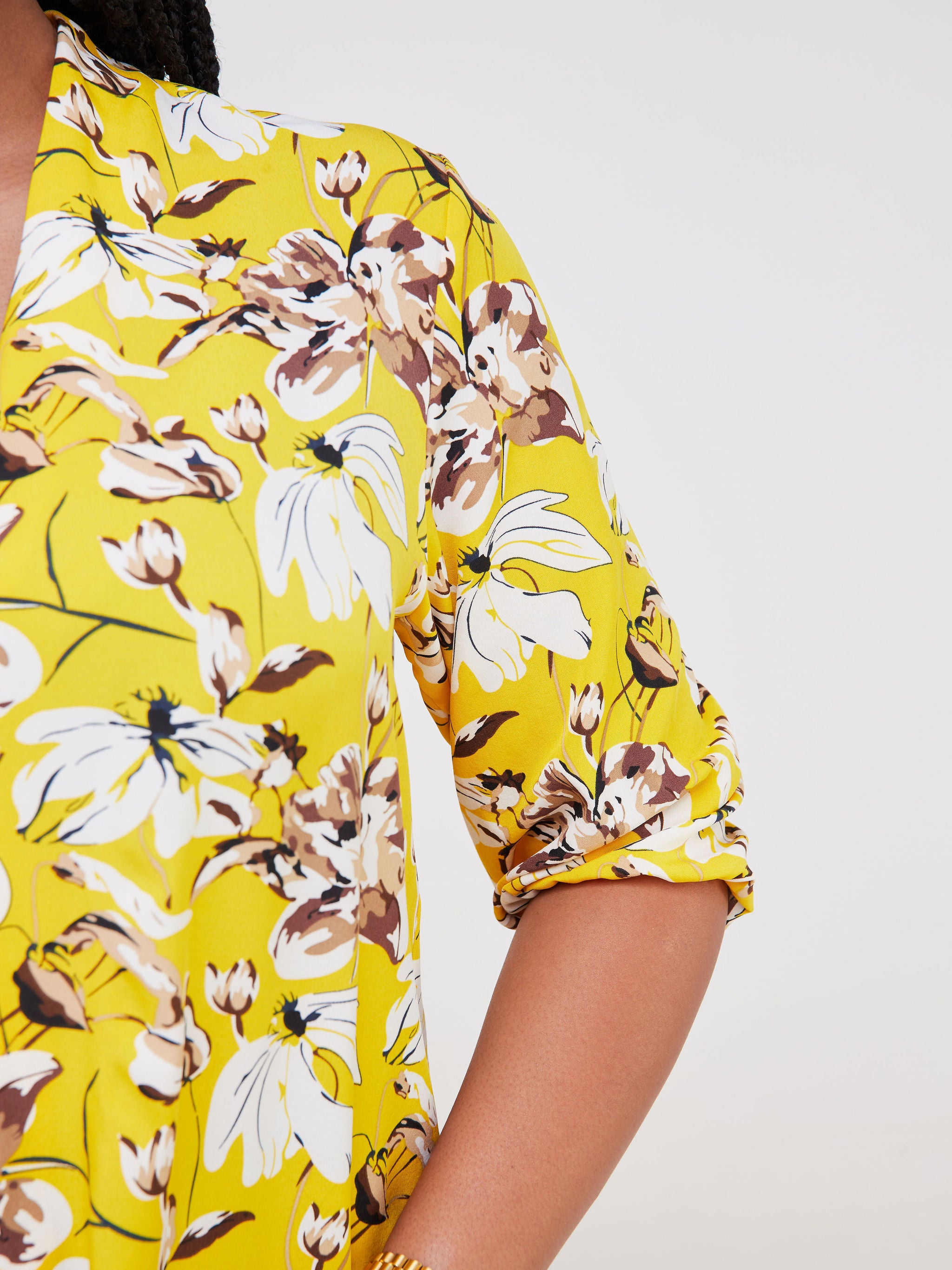 Vivo Dua Shirt - Yellow / Brown Floral Print