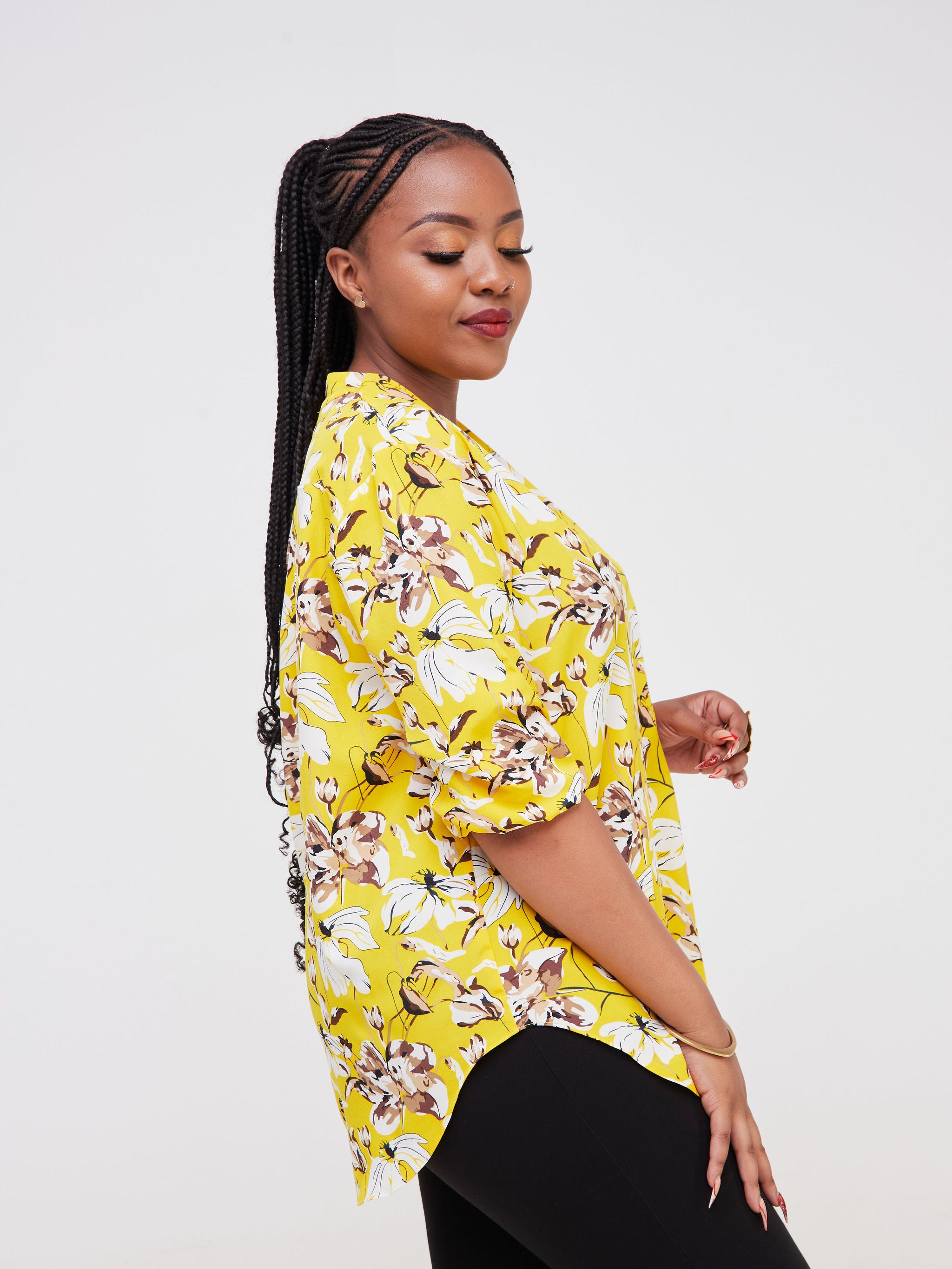 Vivo Dua Shirt - Yellow / Brown Floral Print