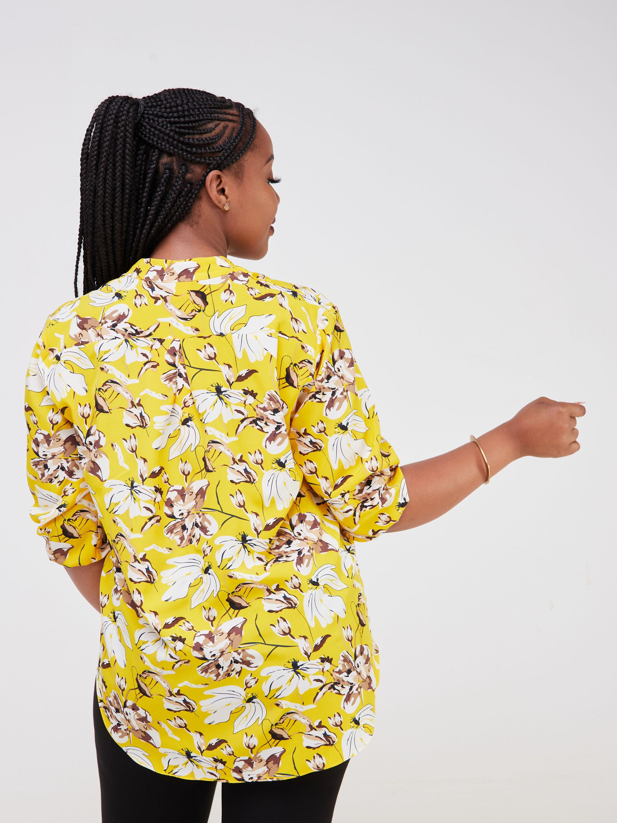 Vivo Dua Shirt - Yellow / Brown Floral Print
