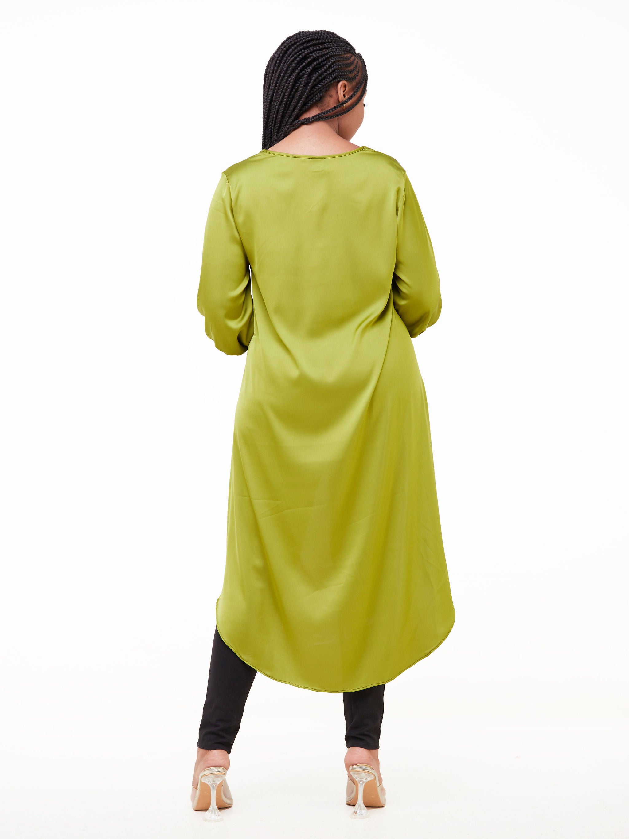 Vivo Basic Nalia Satin High Low Top - Olive Green