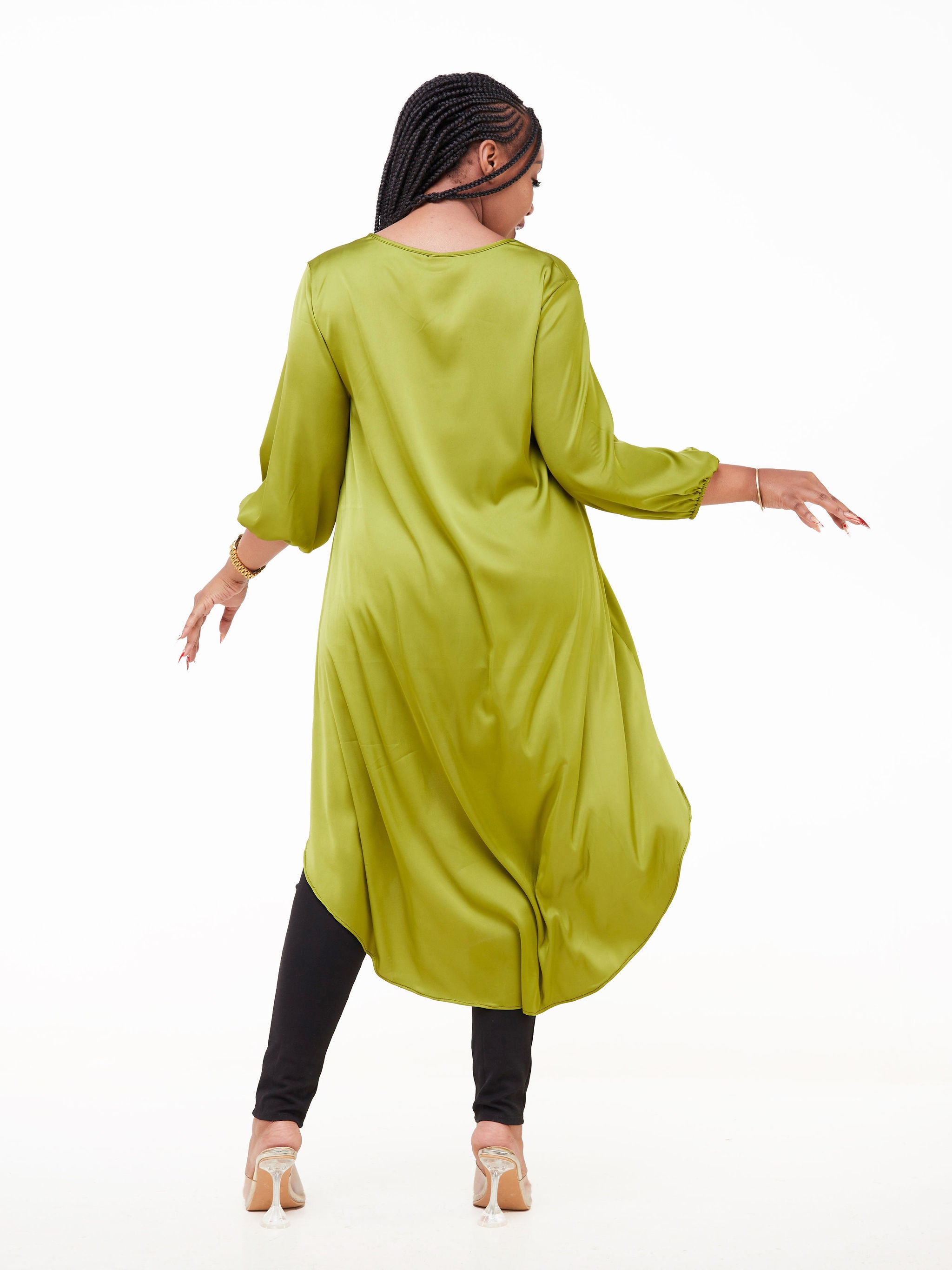 Vivo Basic Nalia Satin High Low Top - Olive Green