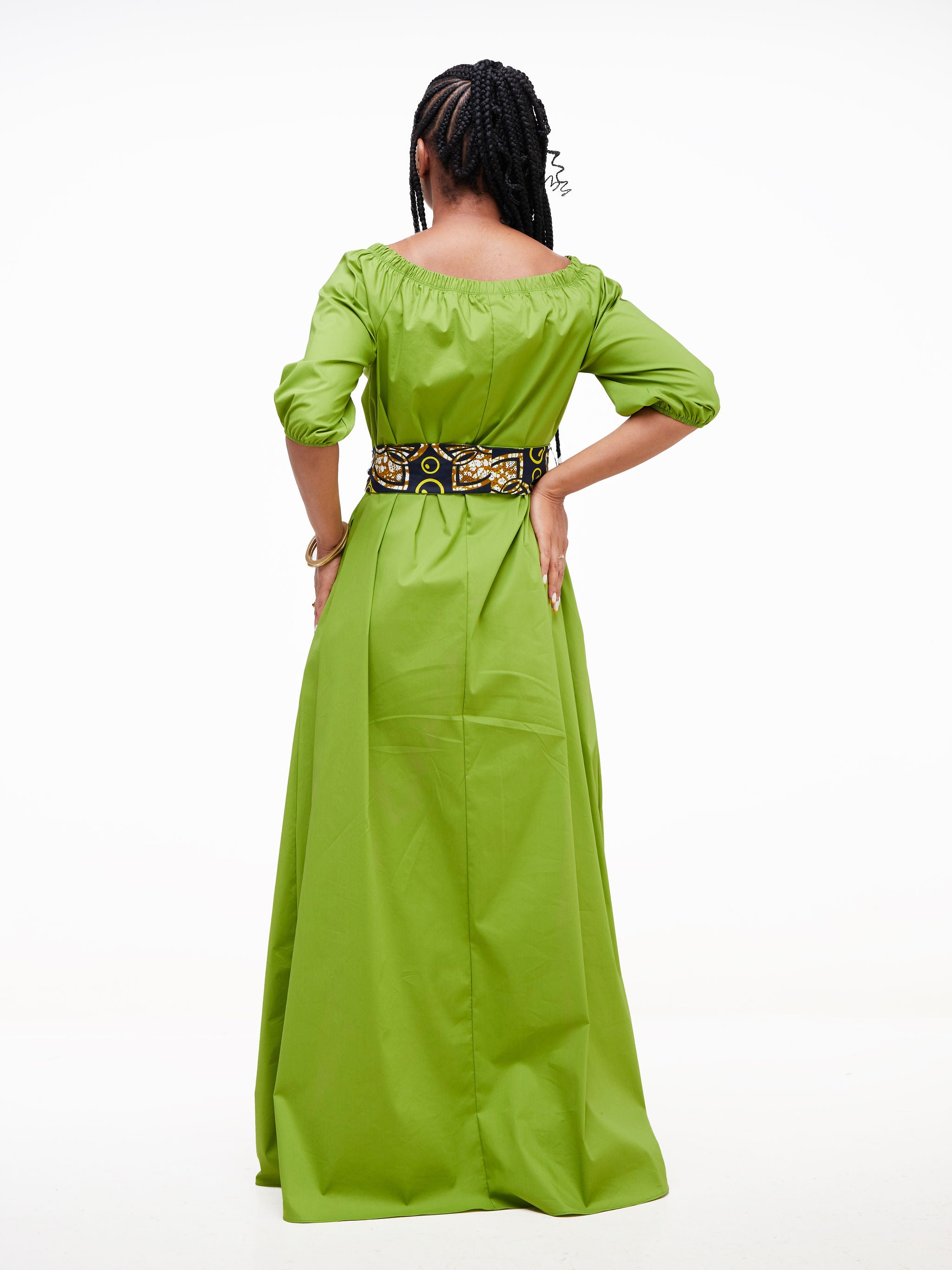 Safari Tawi 3/4 Sleeve Off Shoulder Maxi - Green