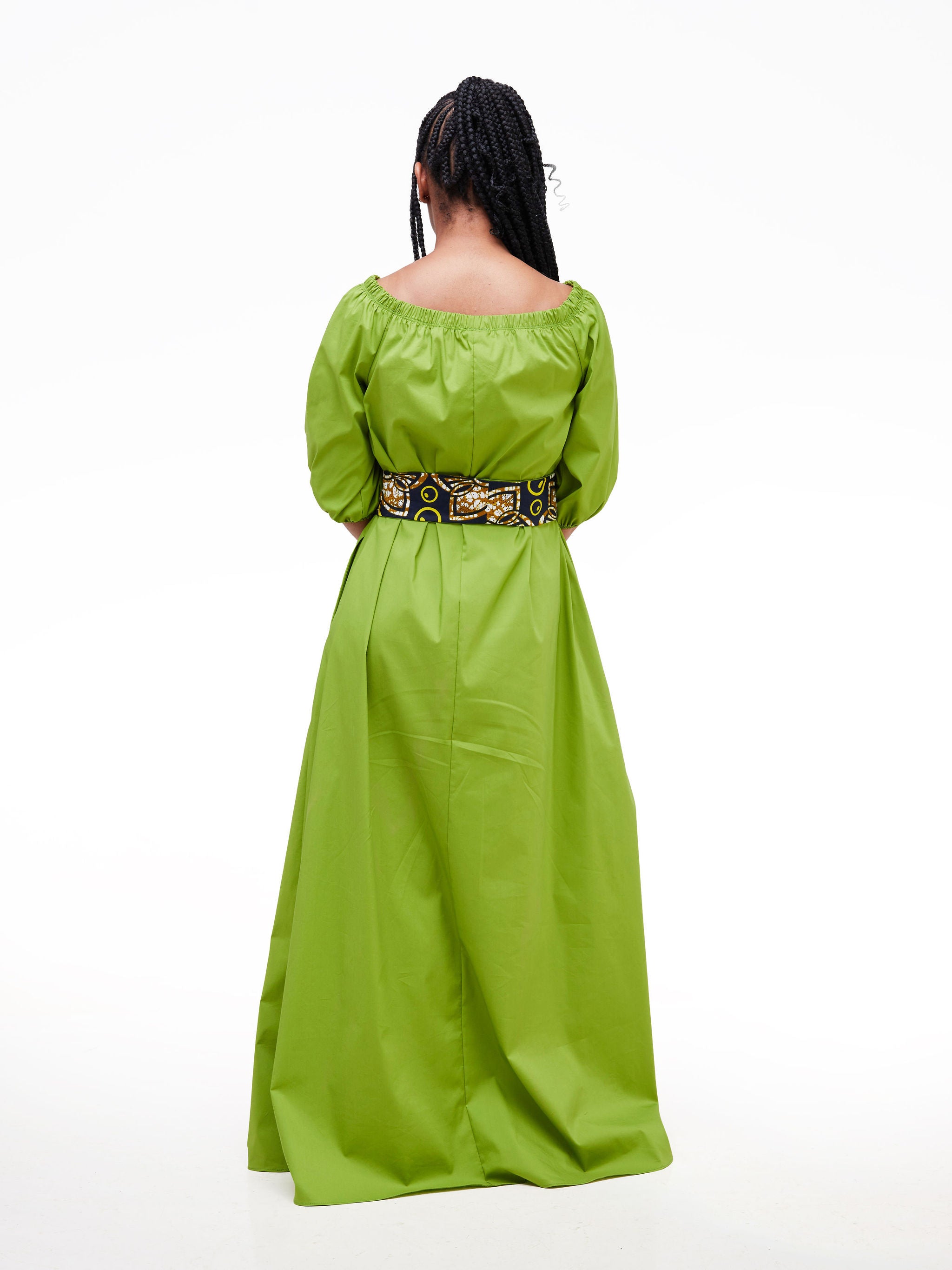 Safari Tawi 3/4 Sleeve Off Shoulder Maxi - Green