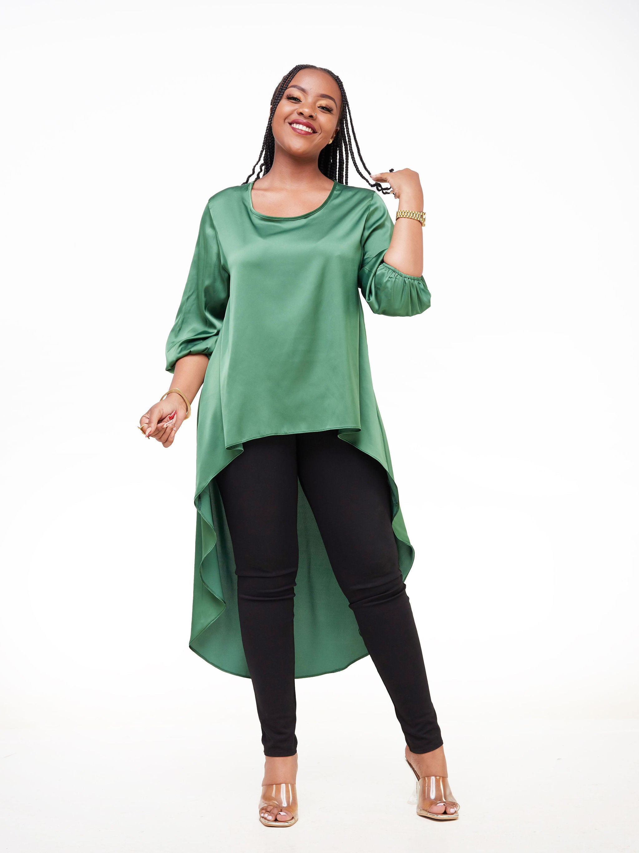 Vivo Basic Nalia Satin High Low Top - Dark Green