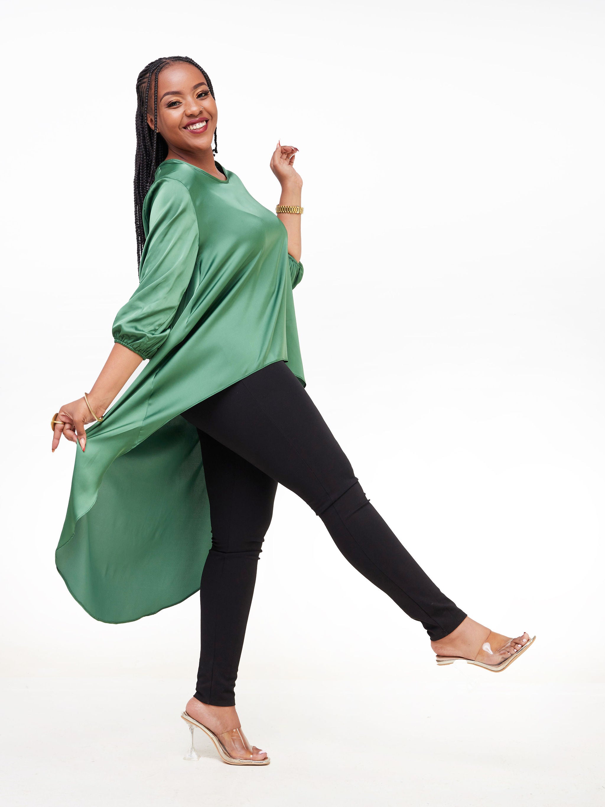 Vivo Basic Nalia Satin High Low Top - Dark Green