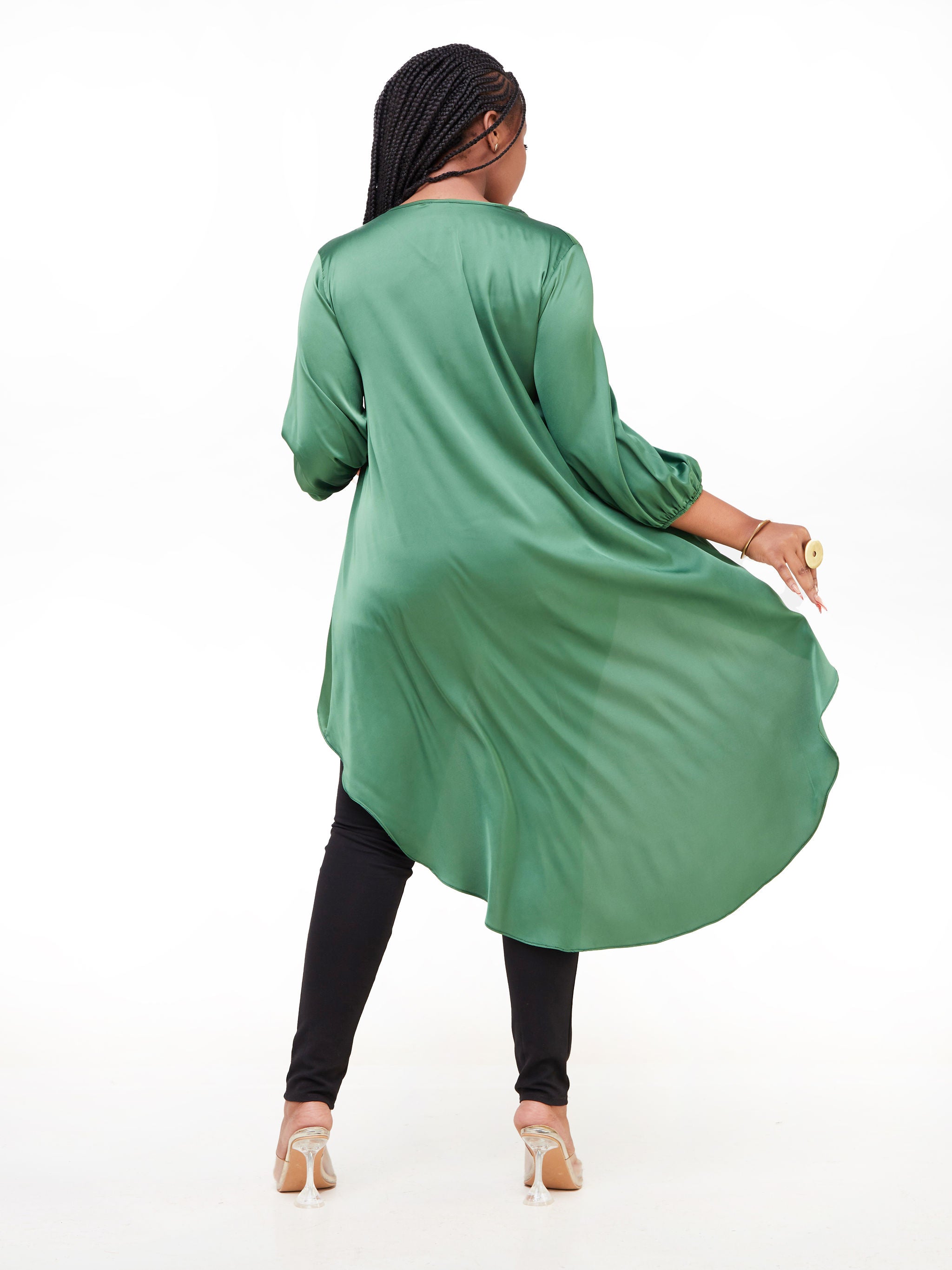 Vivo Basic Nalia Satin High Low Top - Dark Green