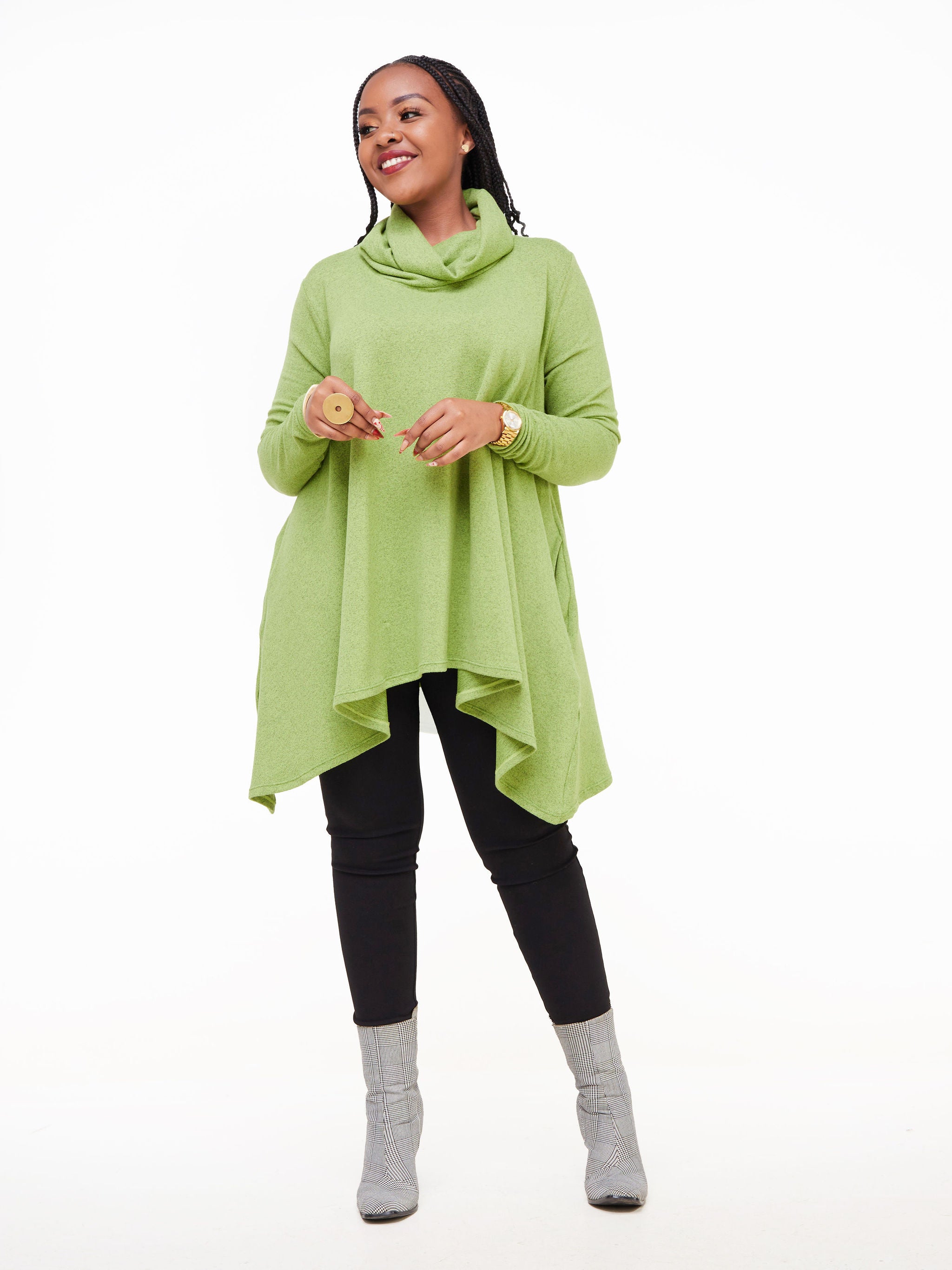 Vivo Basic Imelda Cowl Sweater -  Olive Green