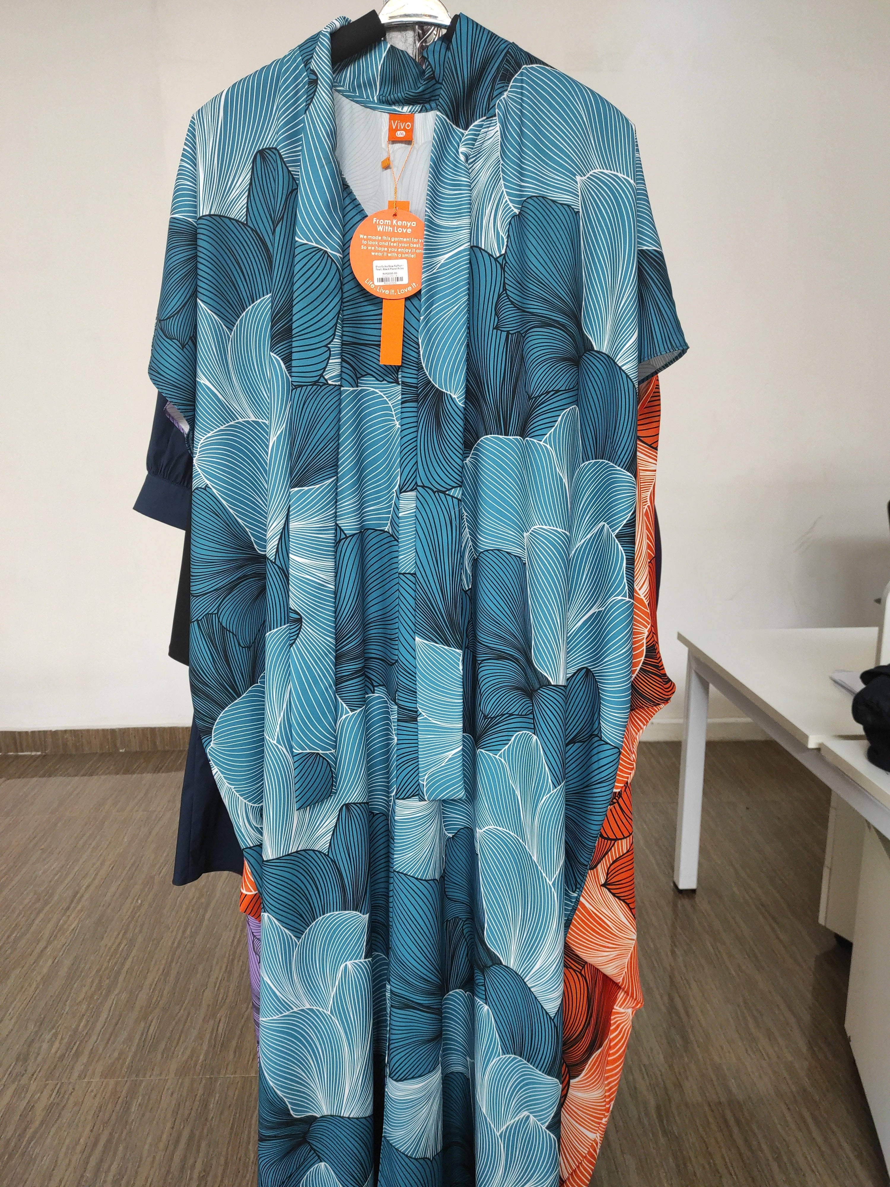 Vivo Asika Bow Kaftan - Teal / Black Floral Print