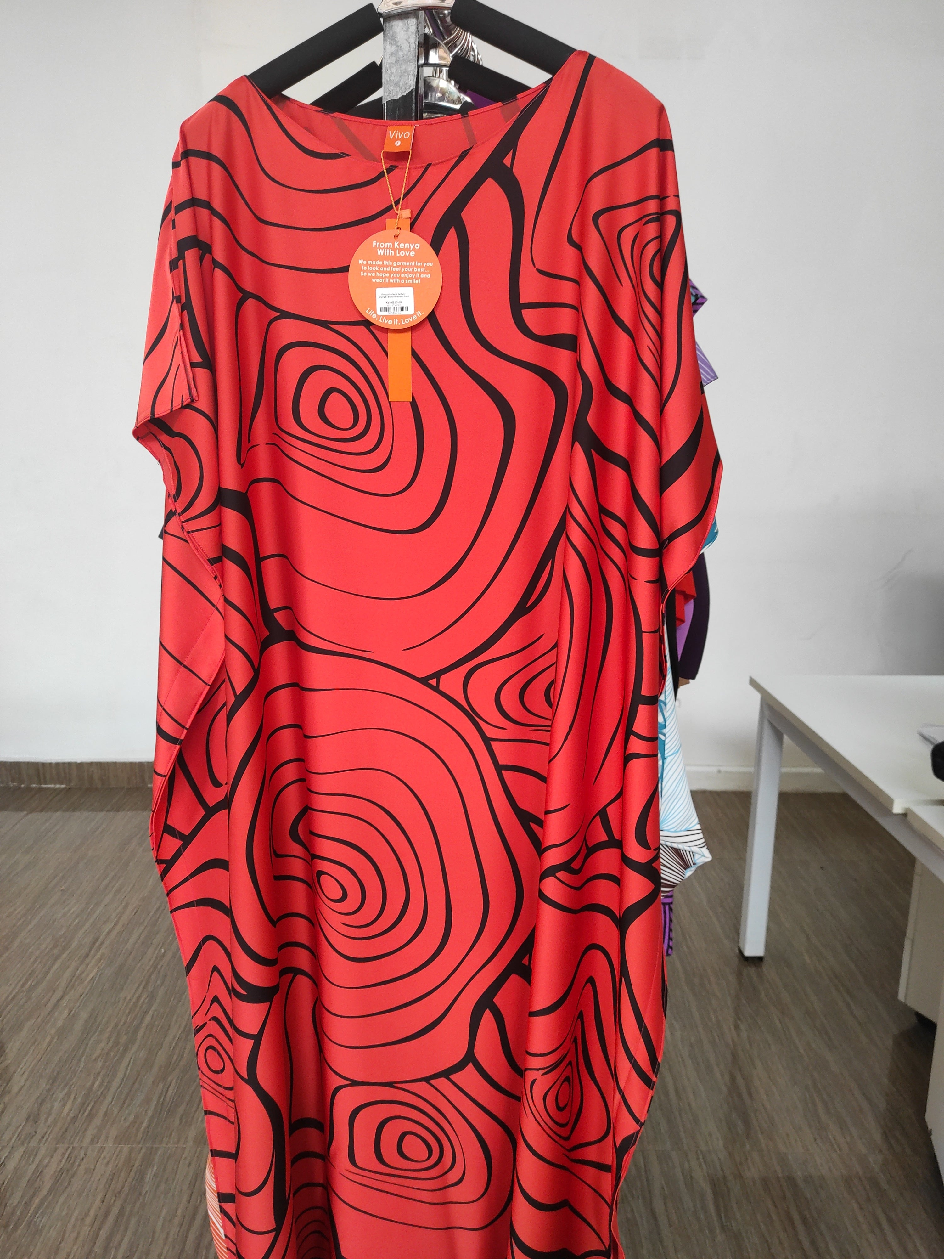 Vivo Asika Maxi Kaftan - Orange / Black Abstract Print