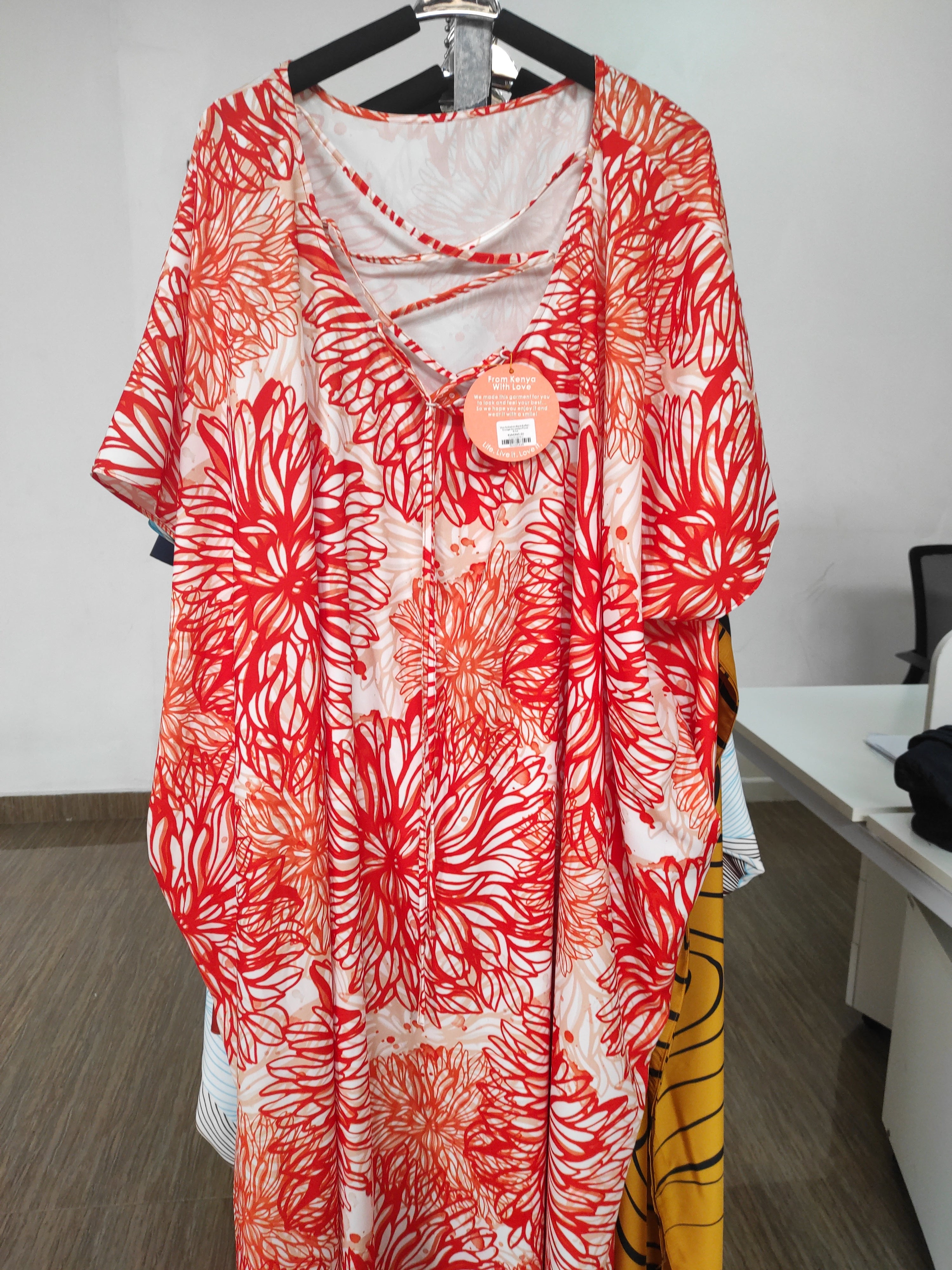 Vivo Asika Low Back Kaftan - Orange Dandelion Floral Print