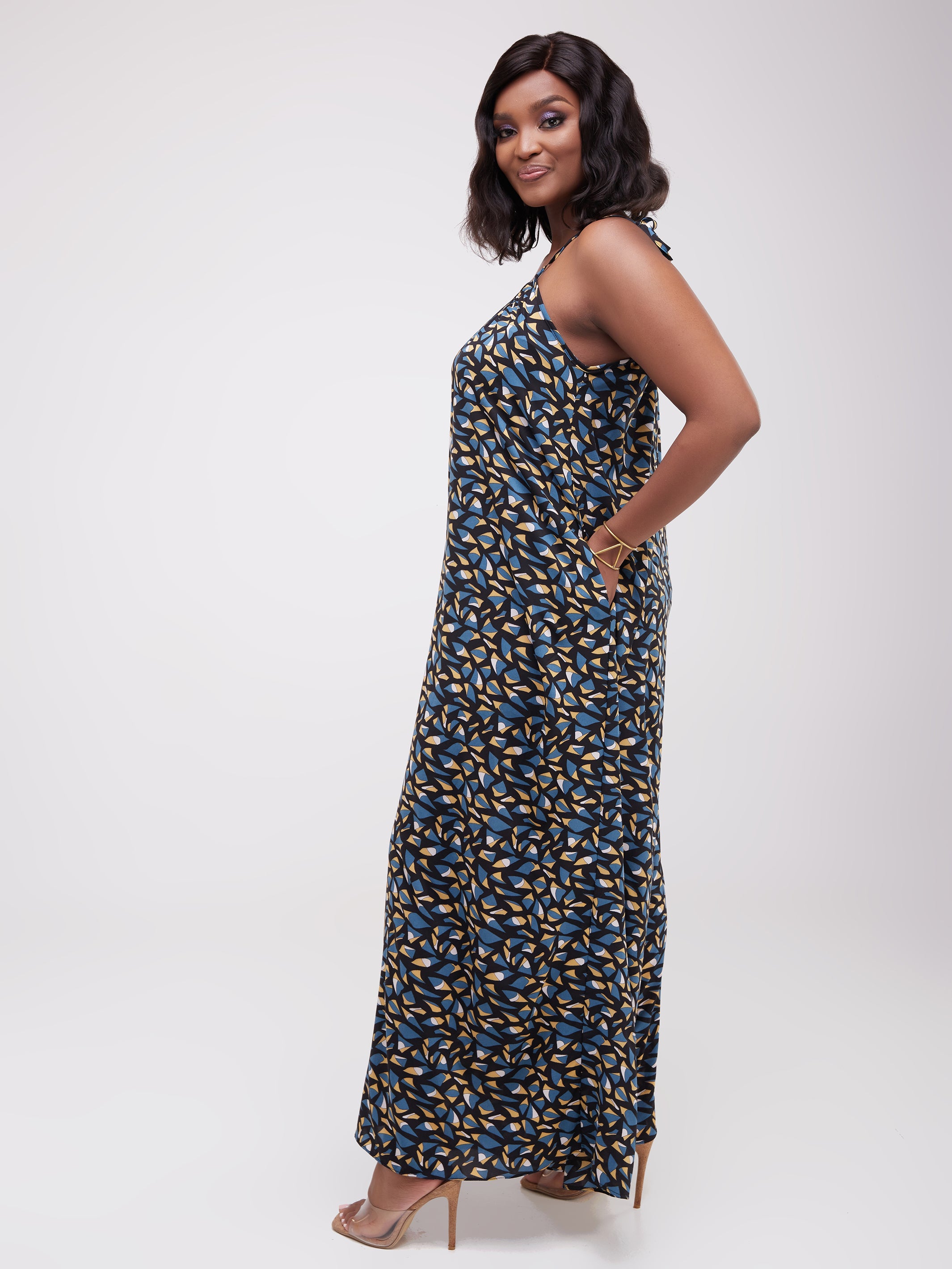 Safari Maisha Strappy Jumpsuit Cover-Up - Black / Teal  Print