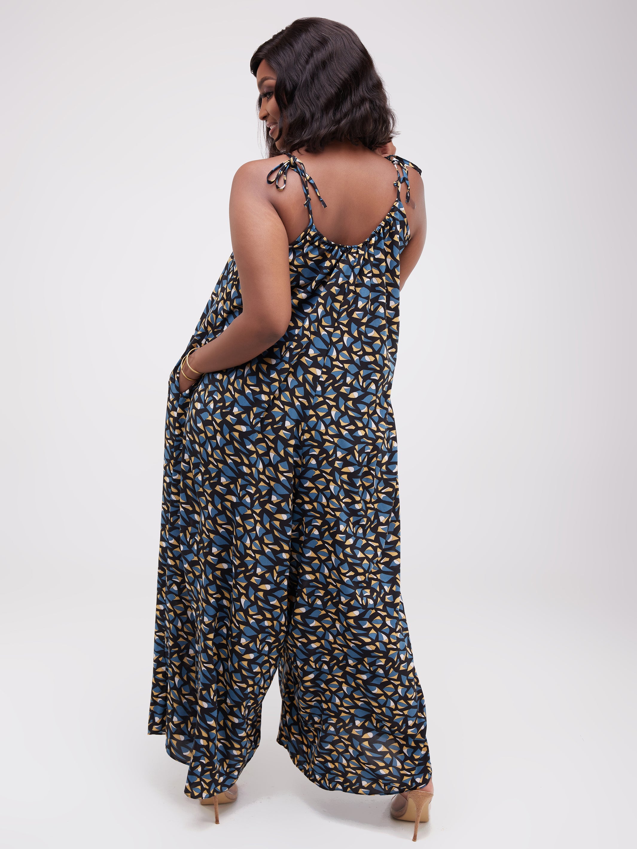 Safari Maisha Strappy Jumpsuit Cover-Up - Black / Teal  Print