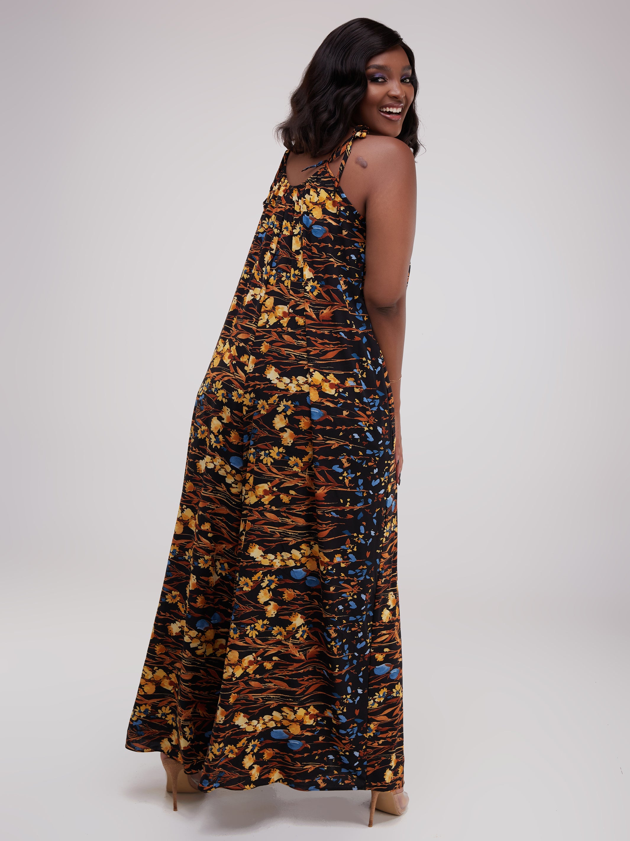 Safari Maisha Strappy Jumpsuit Cover-Up - Brown / Mustard  Print