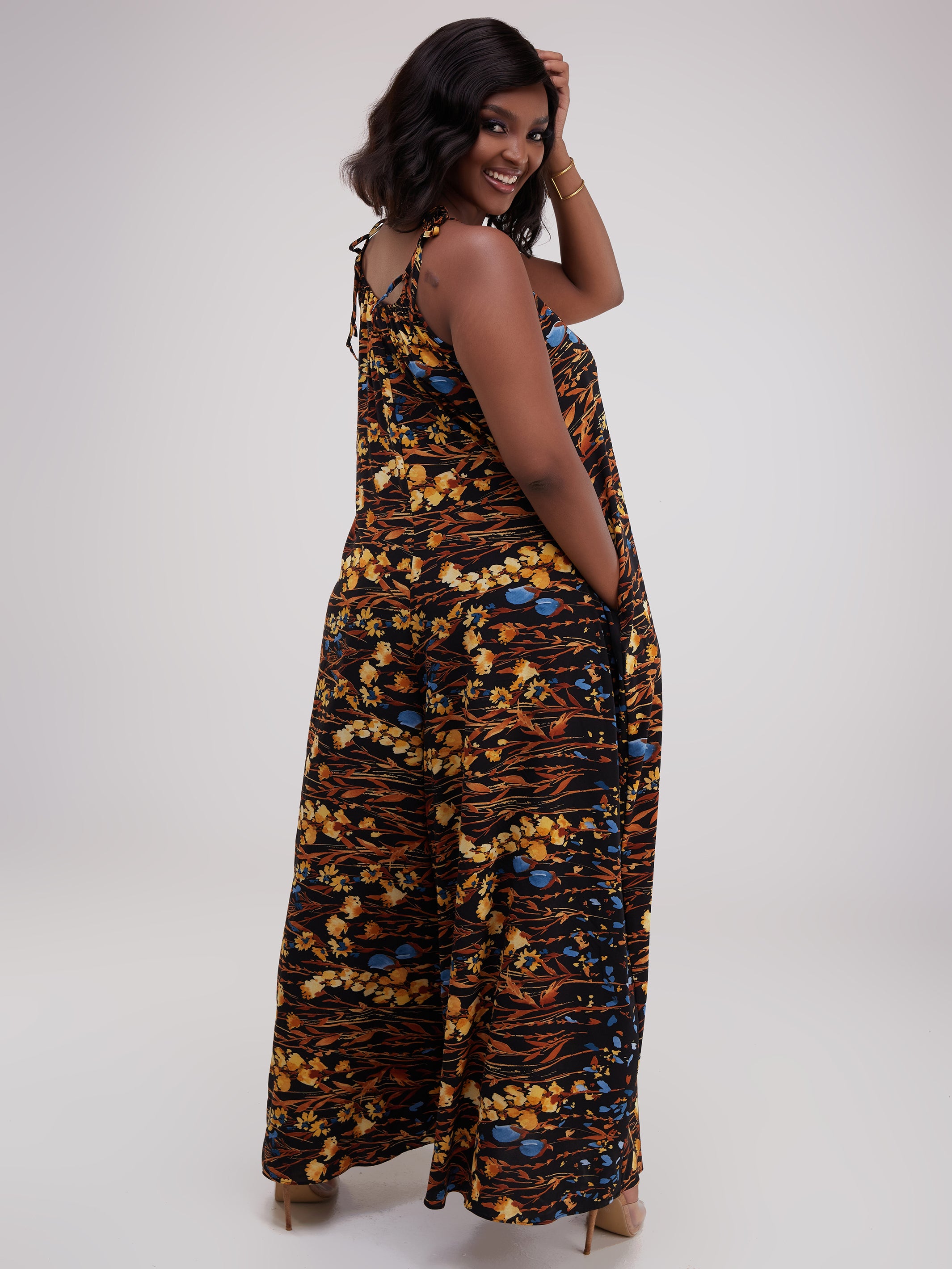 Safari Maisha Strappy Jumpsuit Cover-Up - Brown / Mustard  Print