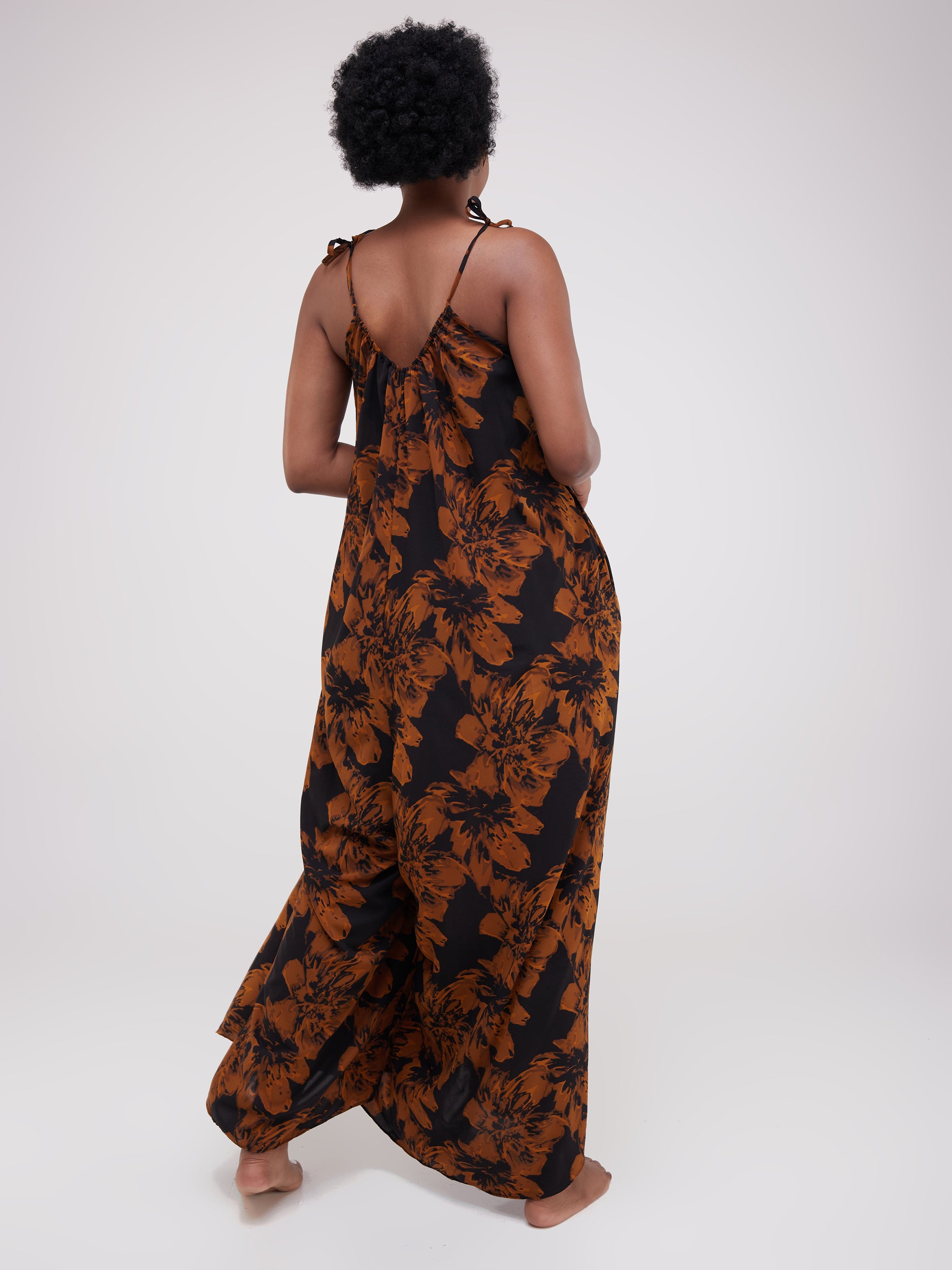 Safari Maisha Strappy Jumpsuit Cover-Up - Black / Brown Print
