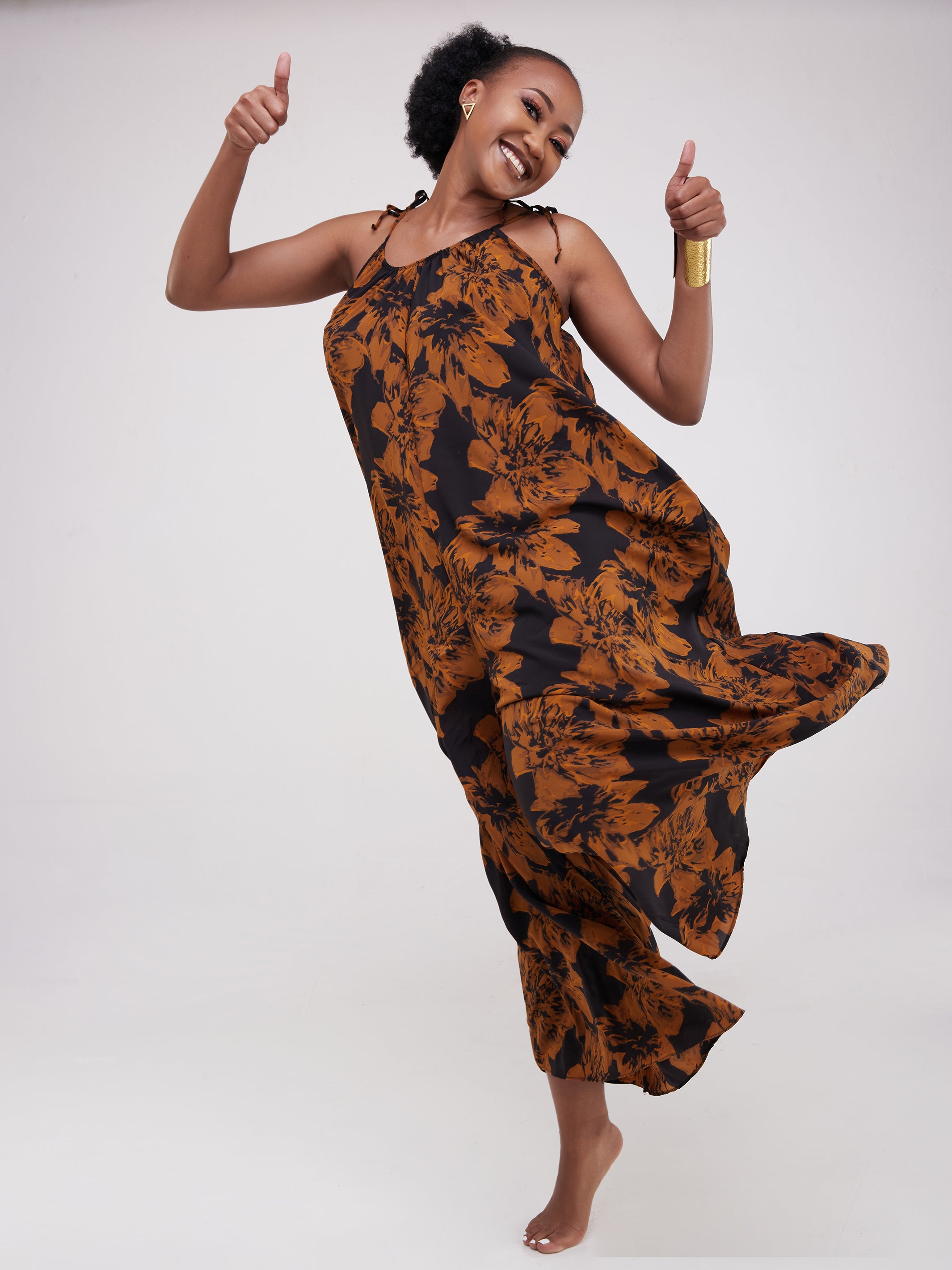 Safari Maisha Strappy Jumpsuit Cover-Up - Black / Brown Print