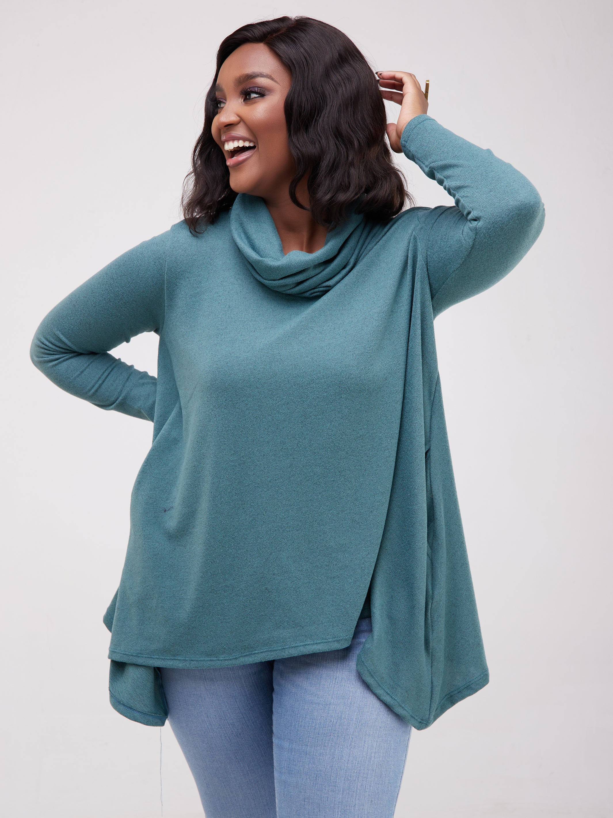 Vivo Basic Imelda Cowl Sweater - Blue