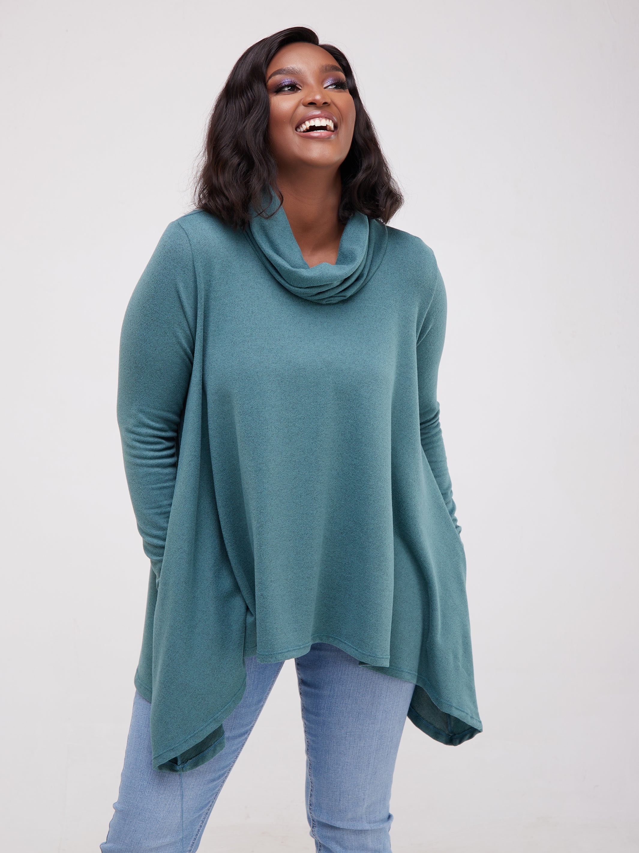 Vivo Basic Imelda Cowl Sweater - Blue