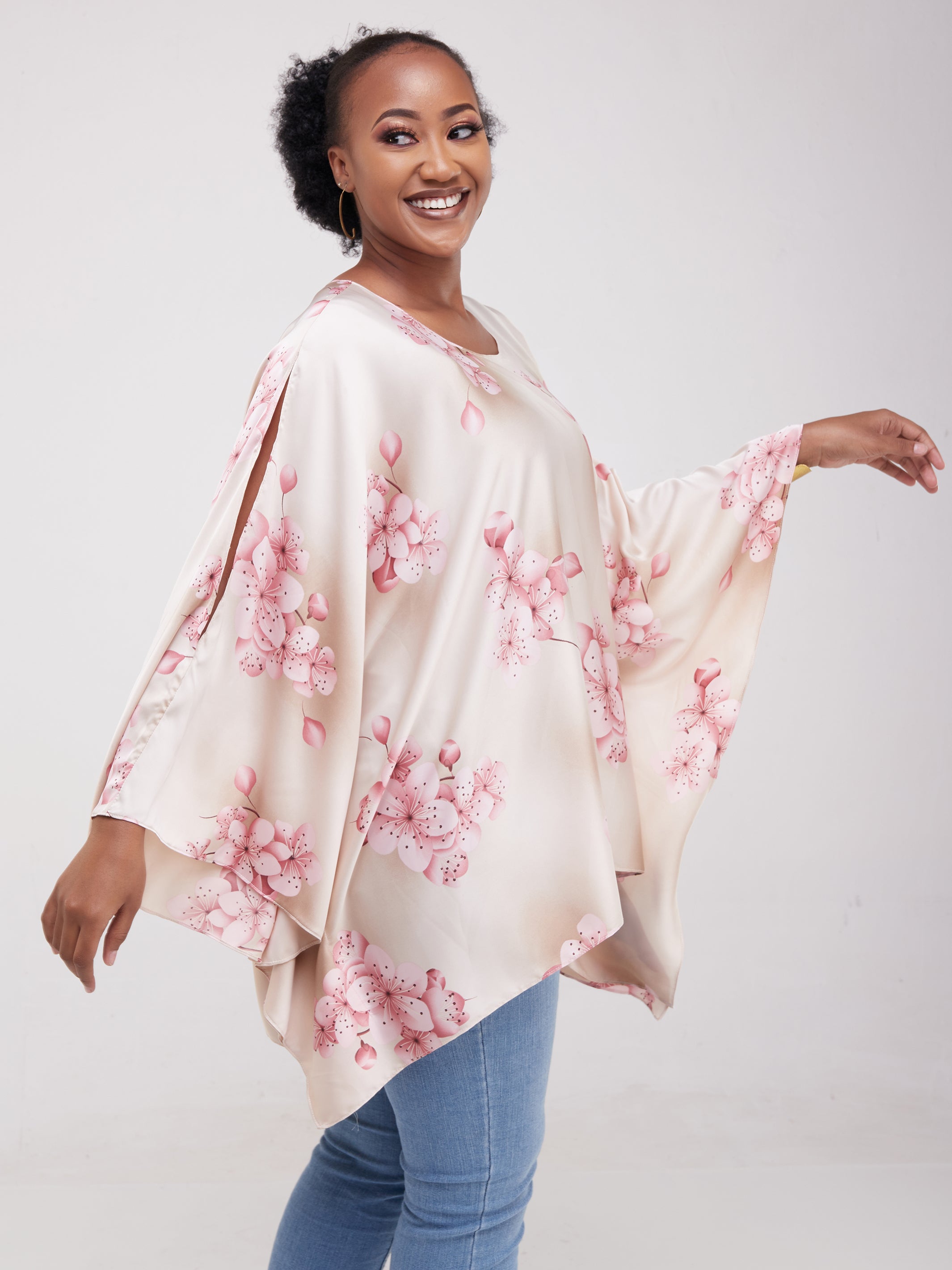 Safari Lamu Satin Top - Pink Print