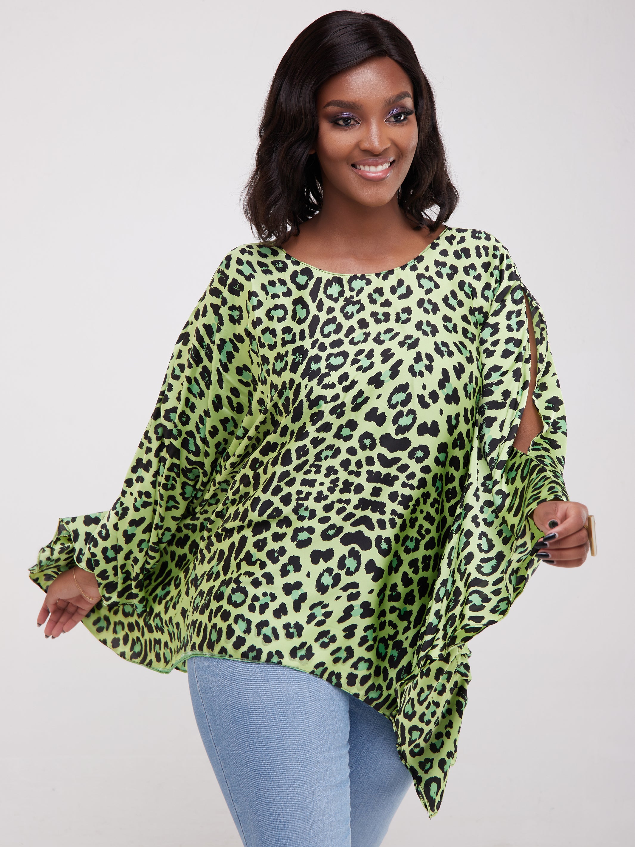 Safari Lamu Satin Top - Lime Green Print