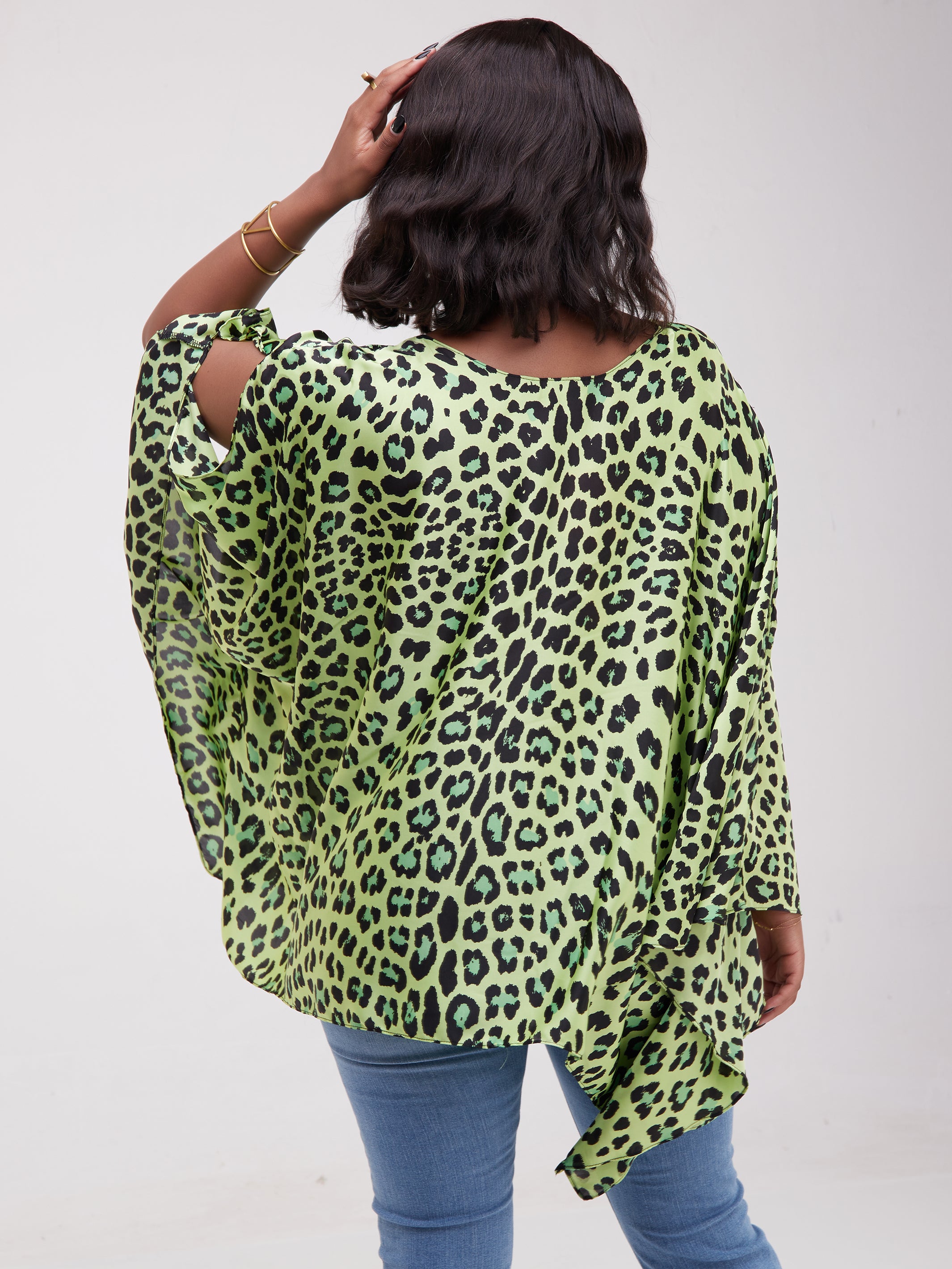 Safari Lamu Satin Top - Lime Green Print